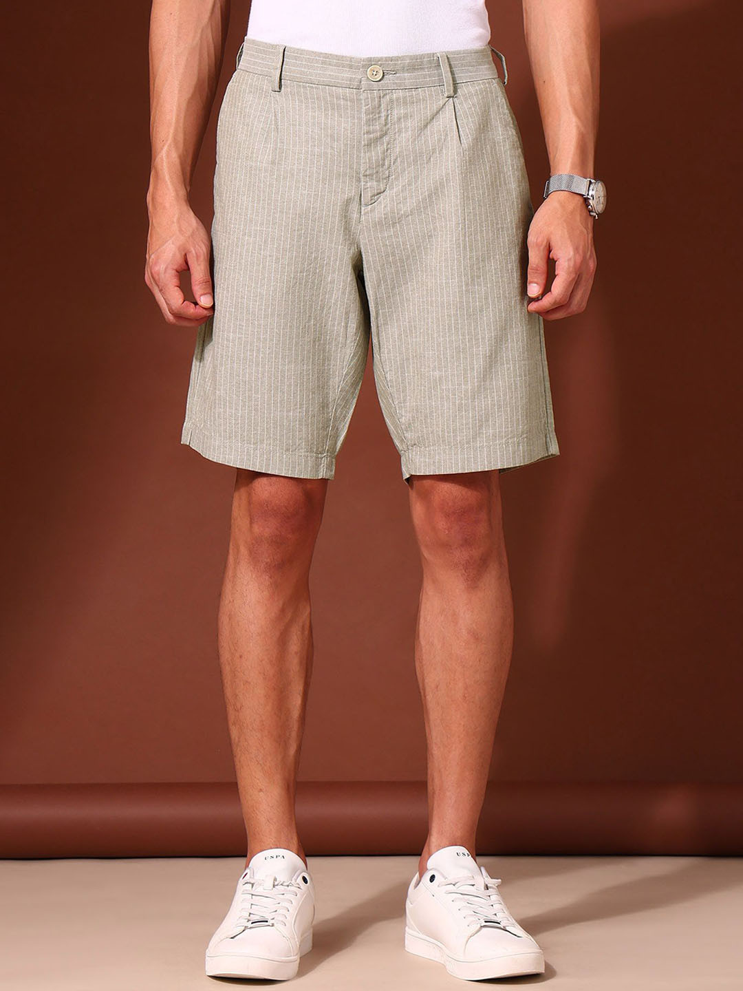 U.S. Polo Assn. Men Striped Slim Fit Chino Shorts Technology