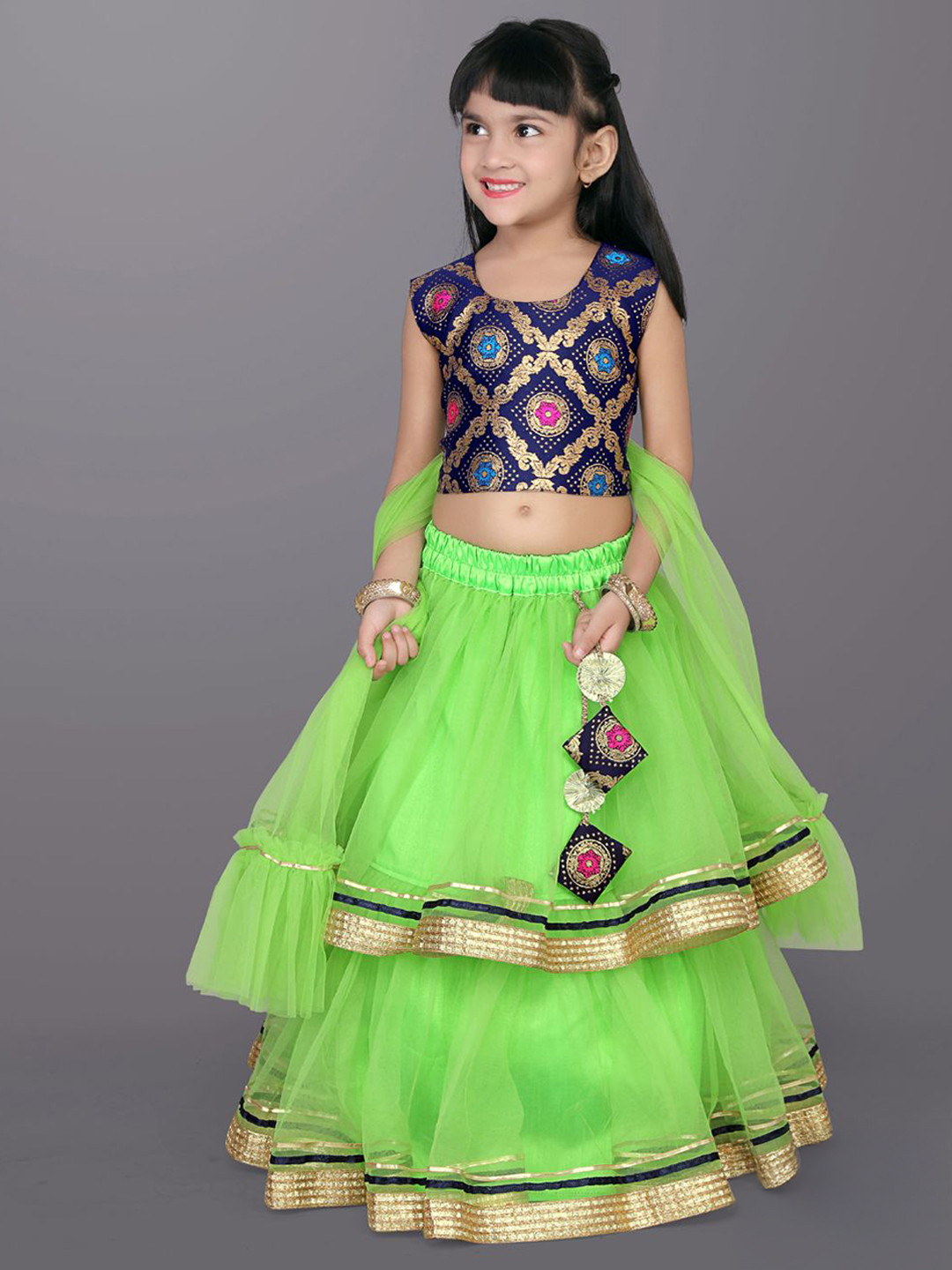 satyamfab Girls Woven Design Ready to Wear Lehenga & Blouse With Dupatta