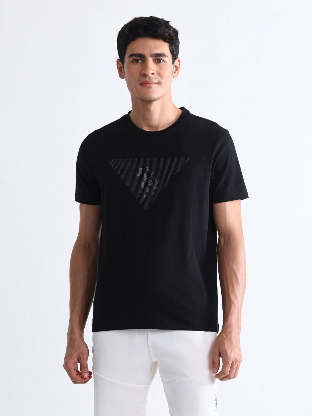 USPA Sport Brand Logo Printed Round Neck Short Sleeves Slim Fit T-shirt
