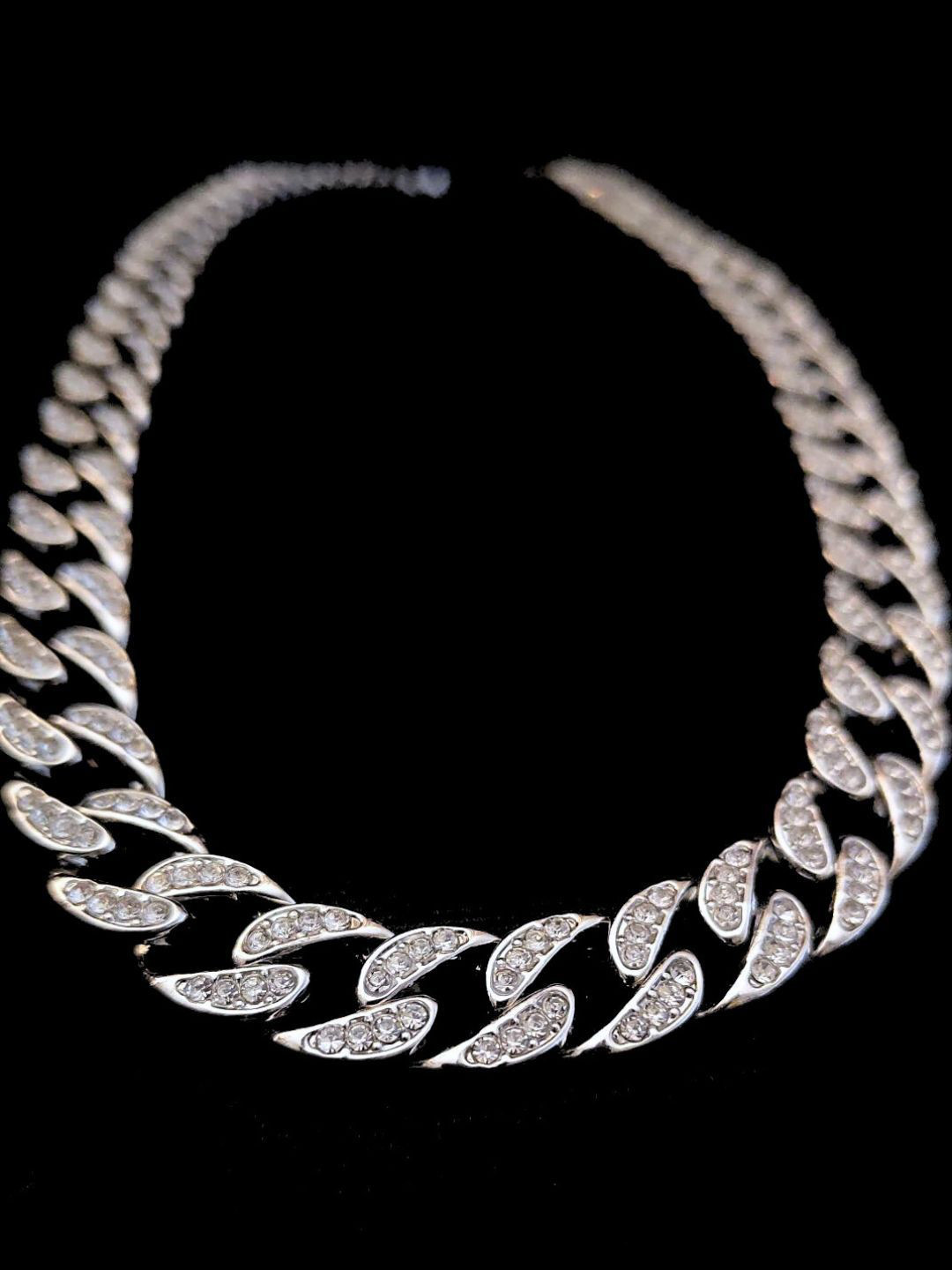 RaasRani Men Rhodium-Plated Stainless Steel Iced Out Single-line CZ-Studded Chain