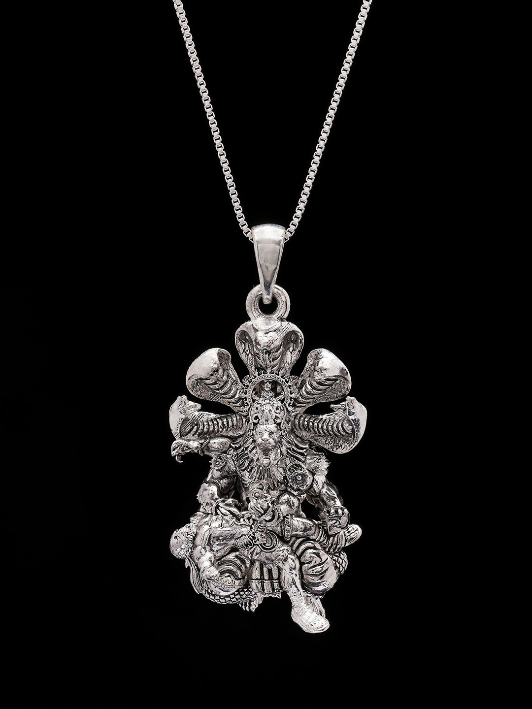 Exotic India Unisex 925 Sterling Silver Lord Narasimha Avatara of Vishnu Pendant