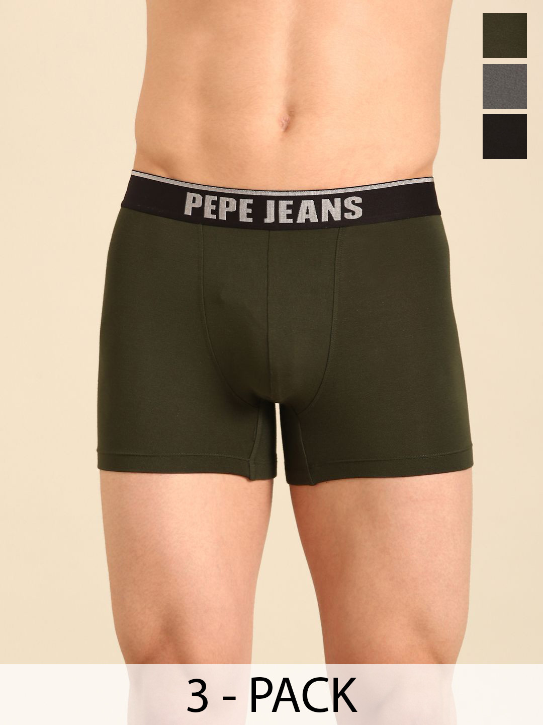 Pepe Jeans Pack Of 3 4-Way Stretchable Bio-Washed Zero Piling Trunks - 8909345001807
