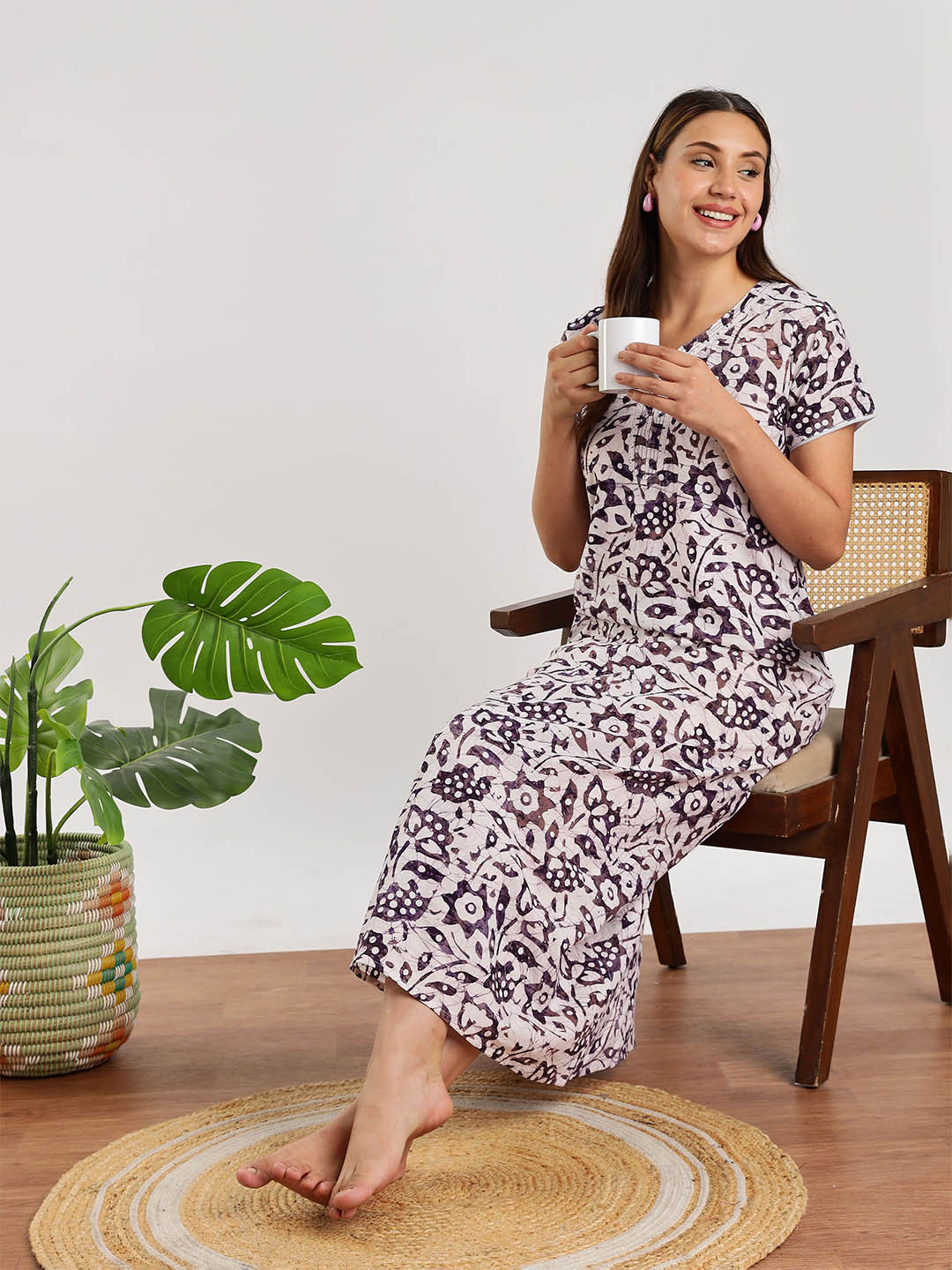 9shines Label Women Batik Print Pure Cotton Nighty