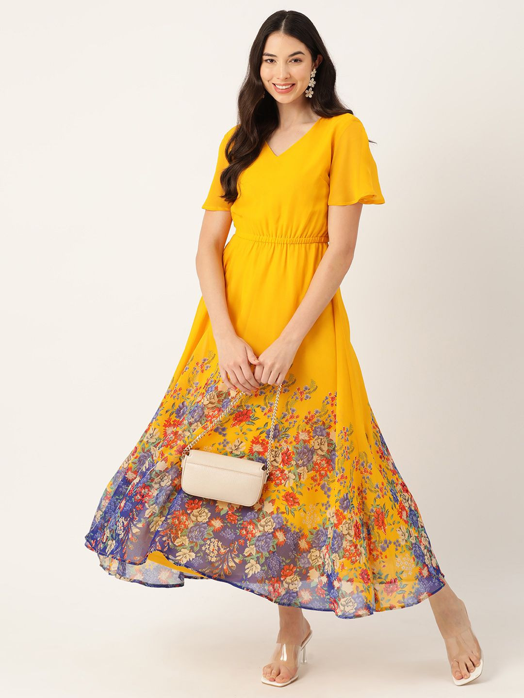 DressBerry Women Floral Print Georgette A-Line Maxi Dress