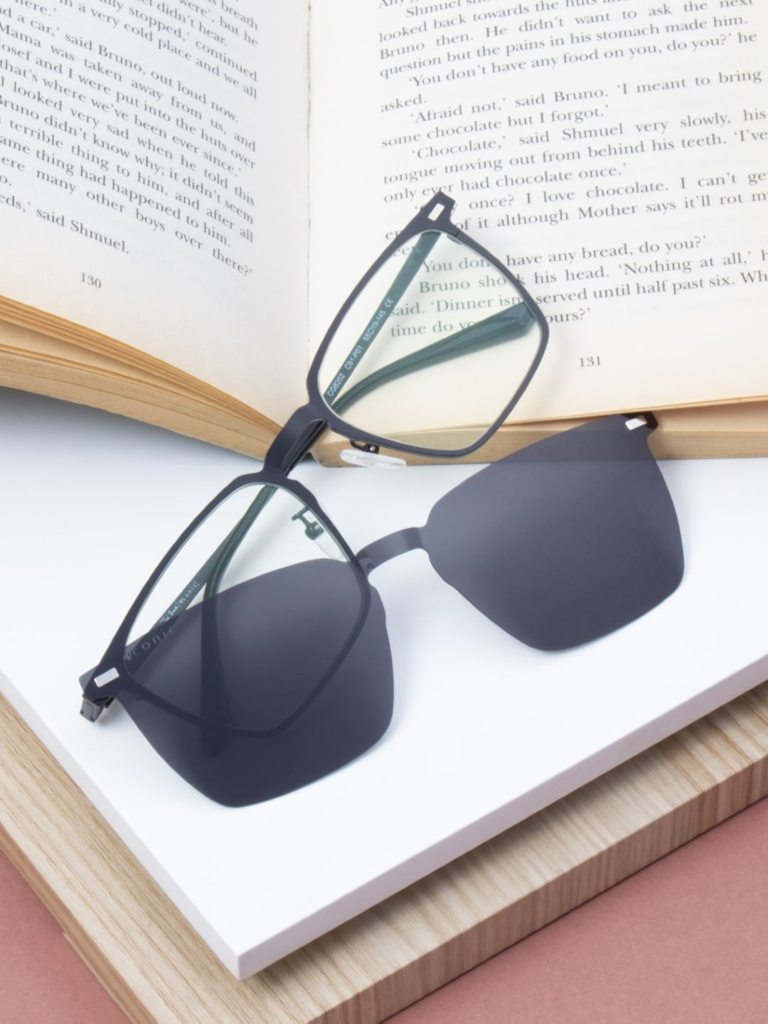 Ted Smith Unisex Black Wayfarer Metal Clip On Frames Clip On Sunglasses With Polarized Lens