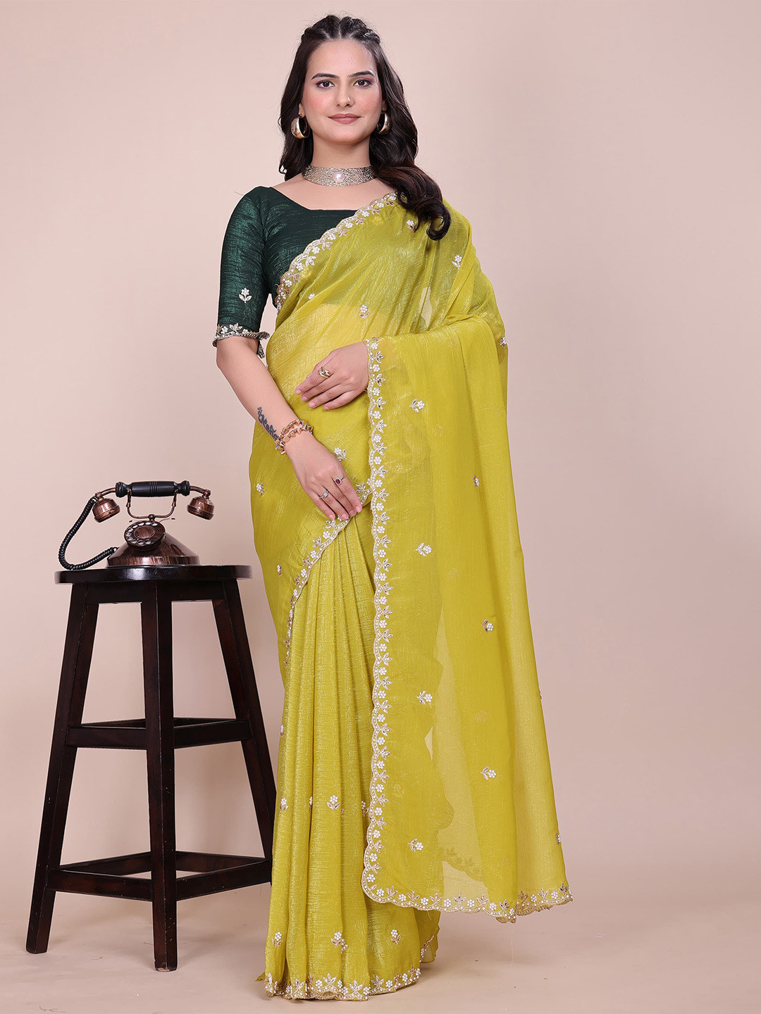 K 5 Fashion Embellished Embroidered Designer Maheshwari Saree