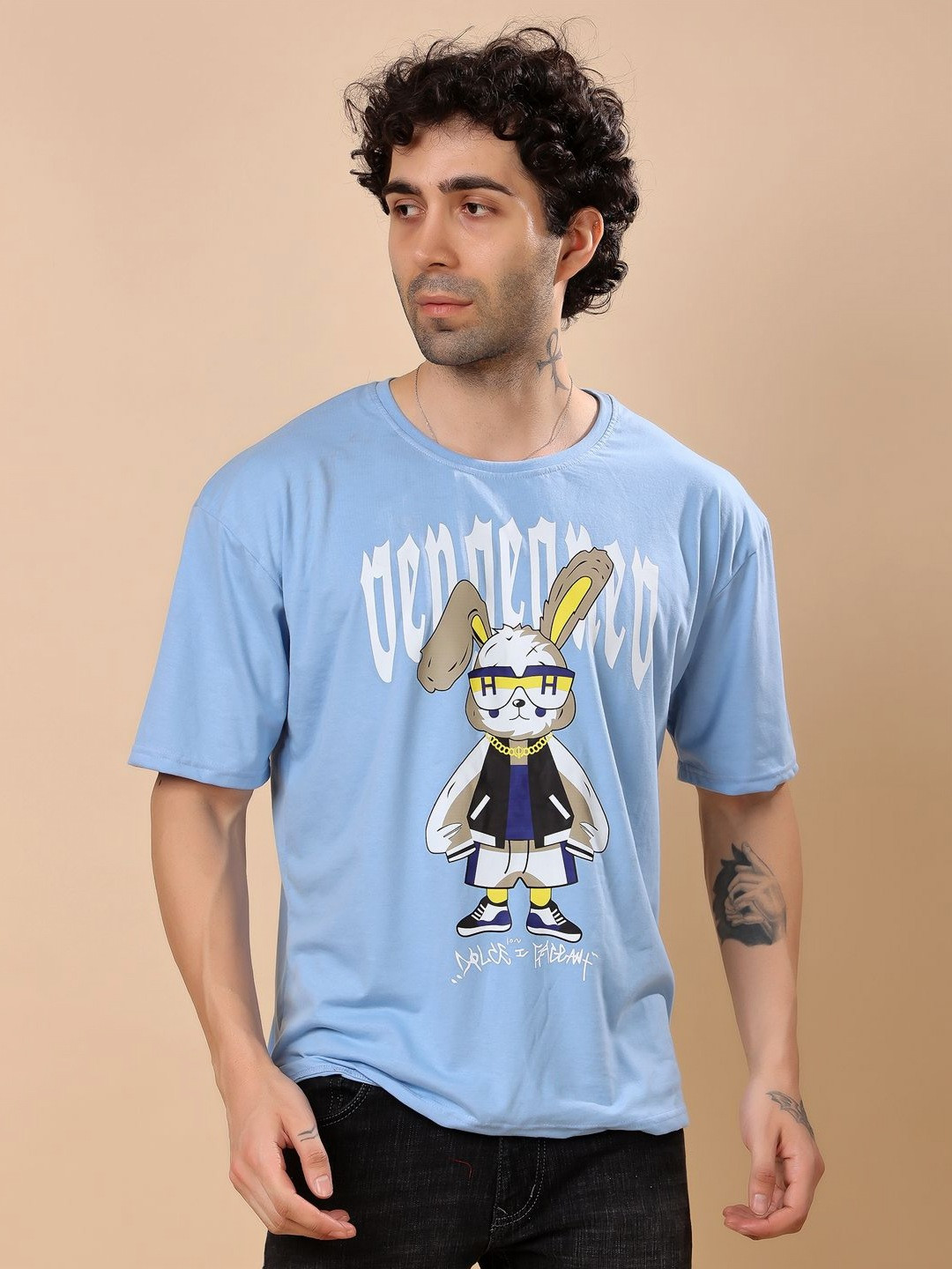 Louis Bayrad Men X-Dry Soft Graphic Printed Round Neck Oversized T-shirt