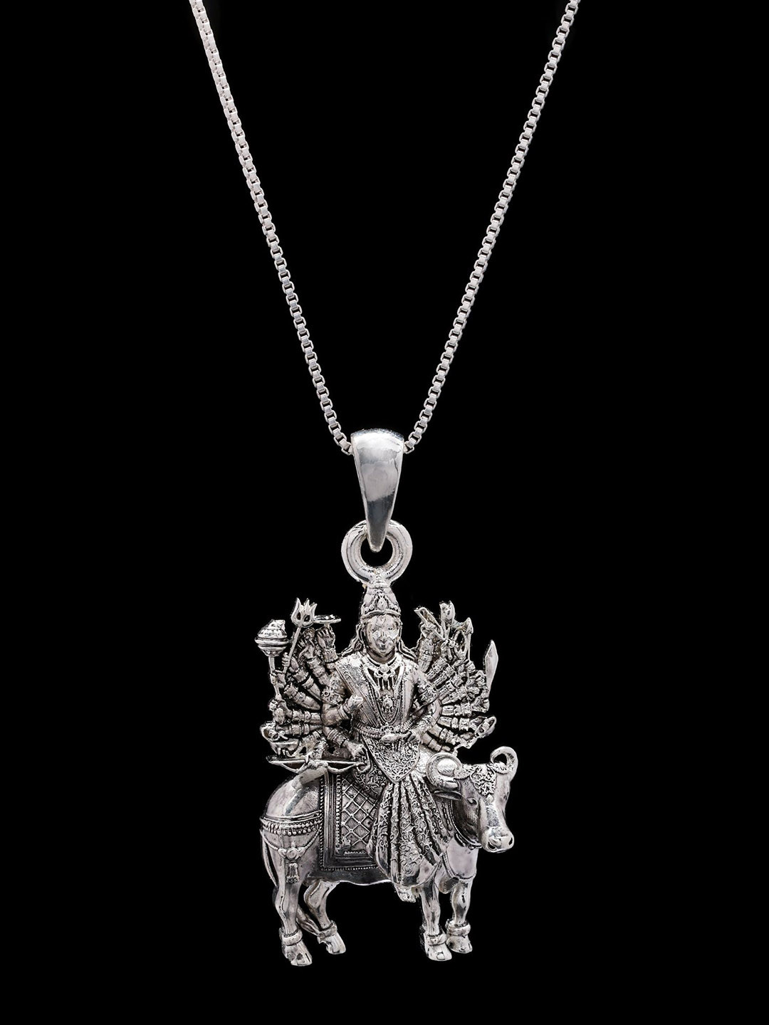 Exotic India Unisex 925 Sterling Silver Goddess Vihat Pendant