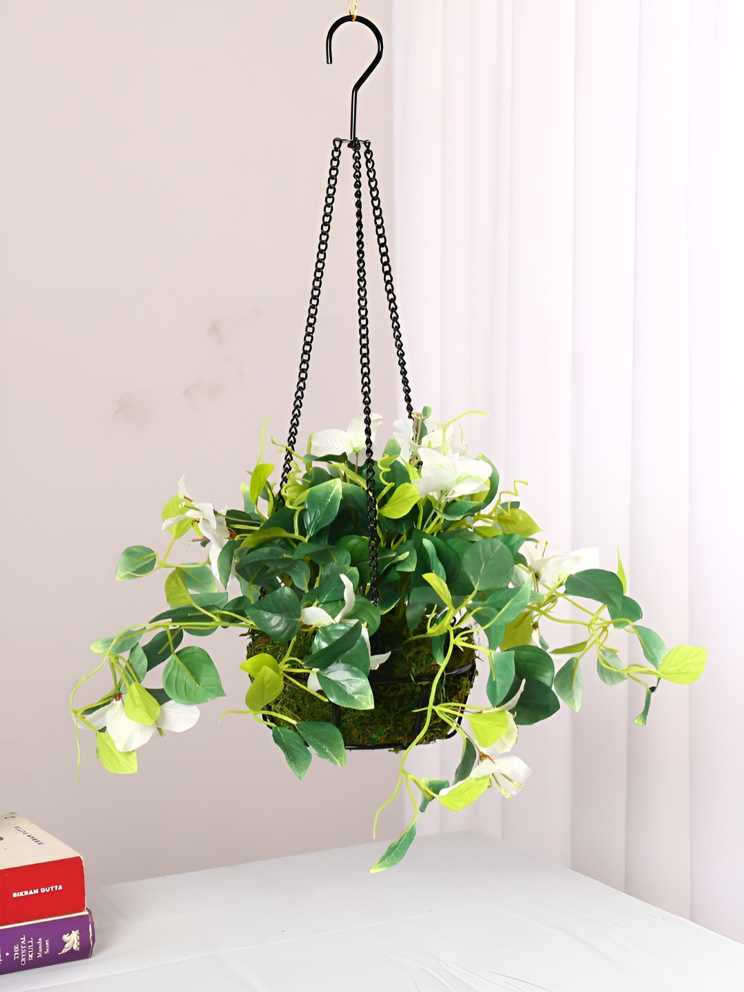 ARICK DECOR White Hanging Artificial Flower With Pot