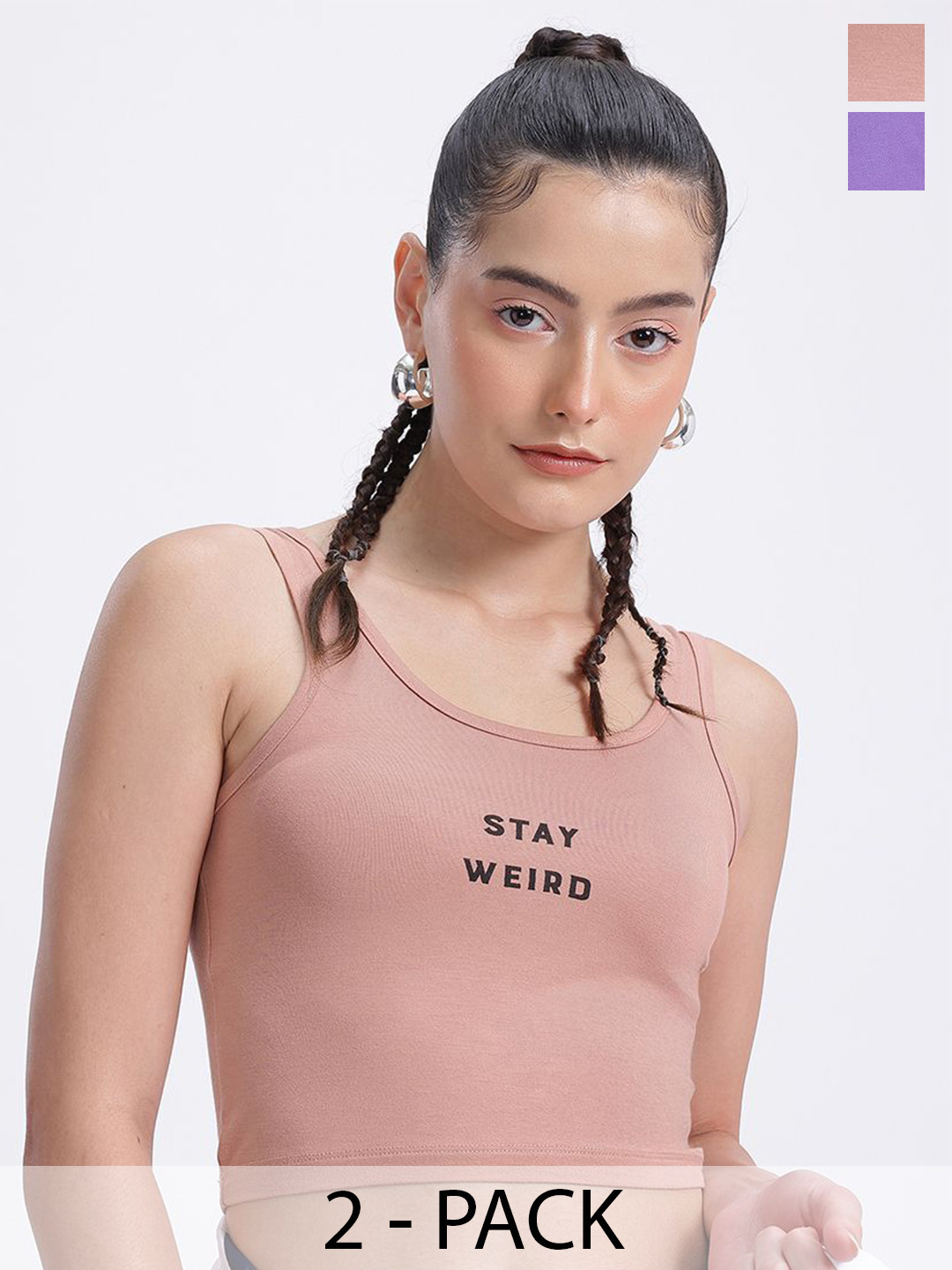 SZN Typography print Pack Of 2 Tank Crop Tops