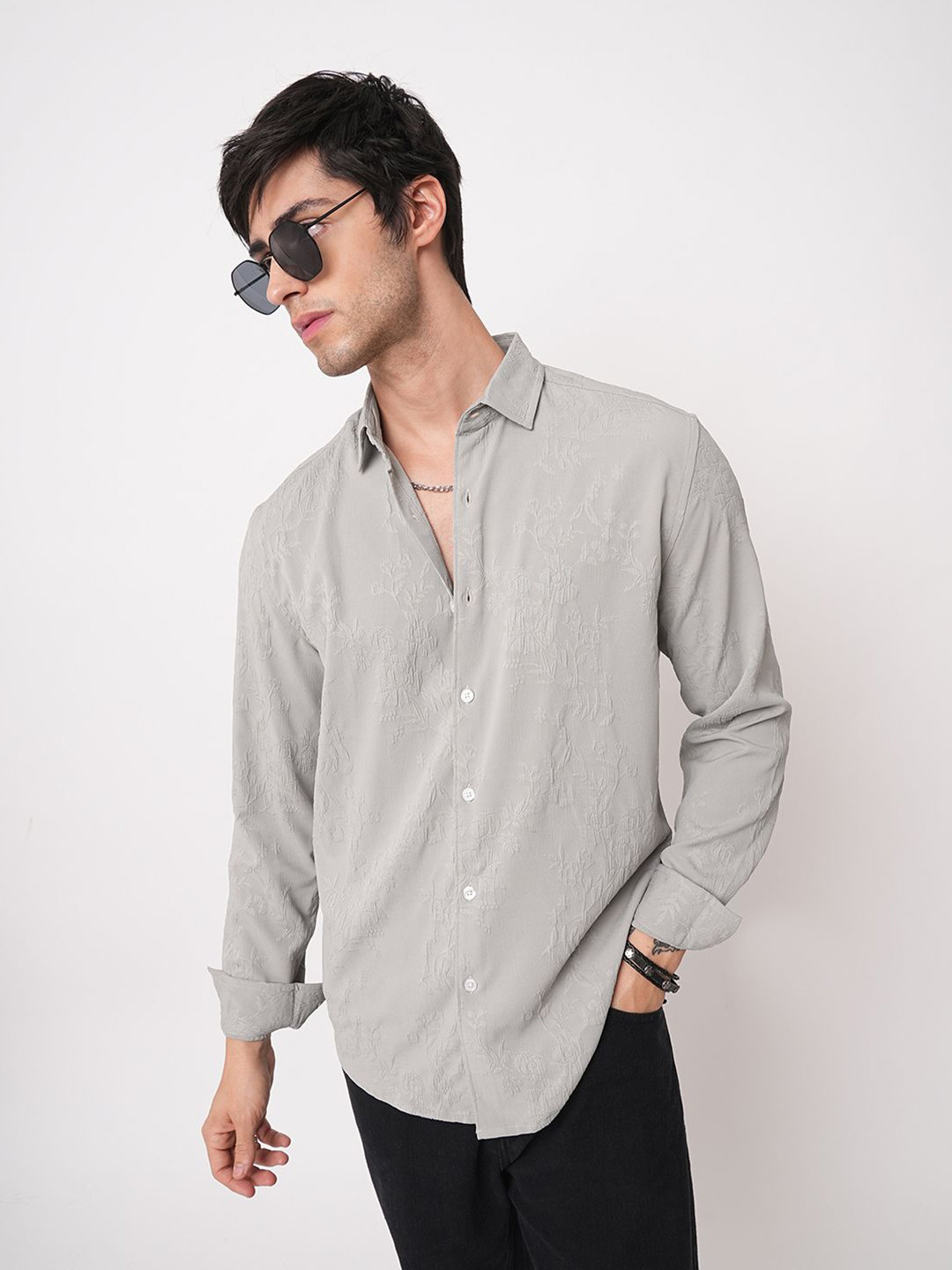 VASTRADO Panache Floral Embossed Classic Slim Fit Shirt