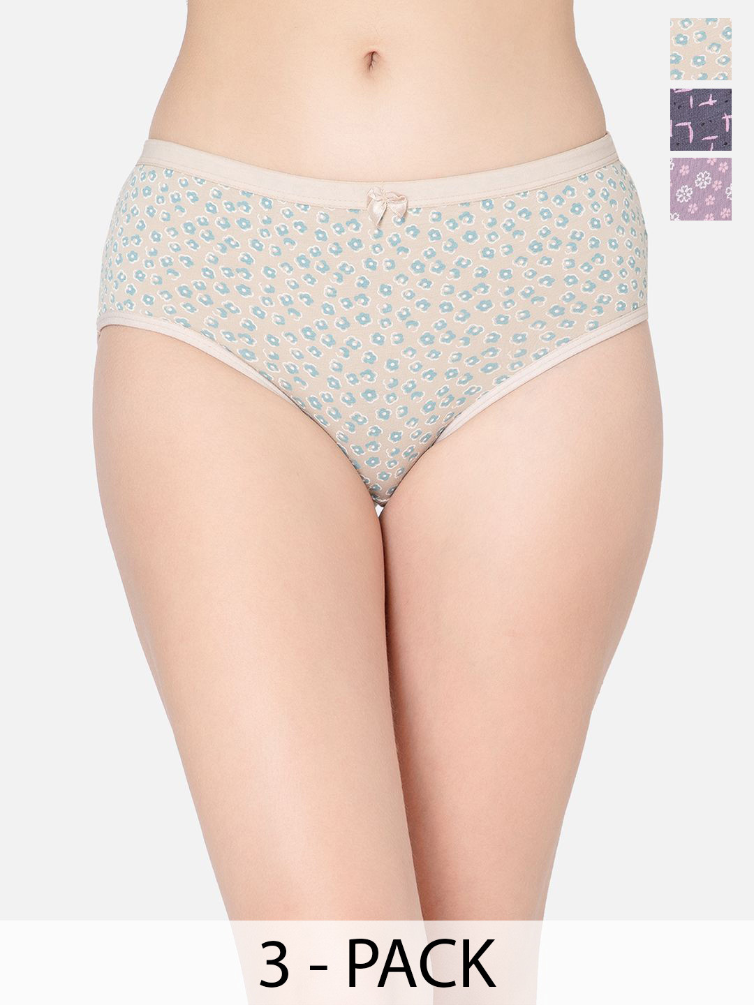 Lady Lyka Pack Of 3 Printed Cotton Hipster Briefs A-MID-LINERS-1A