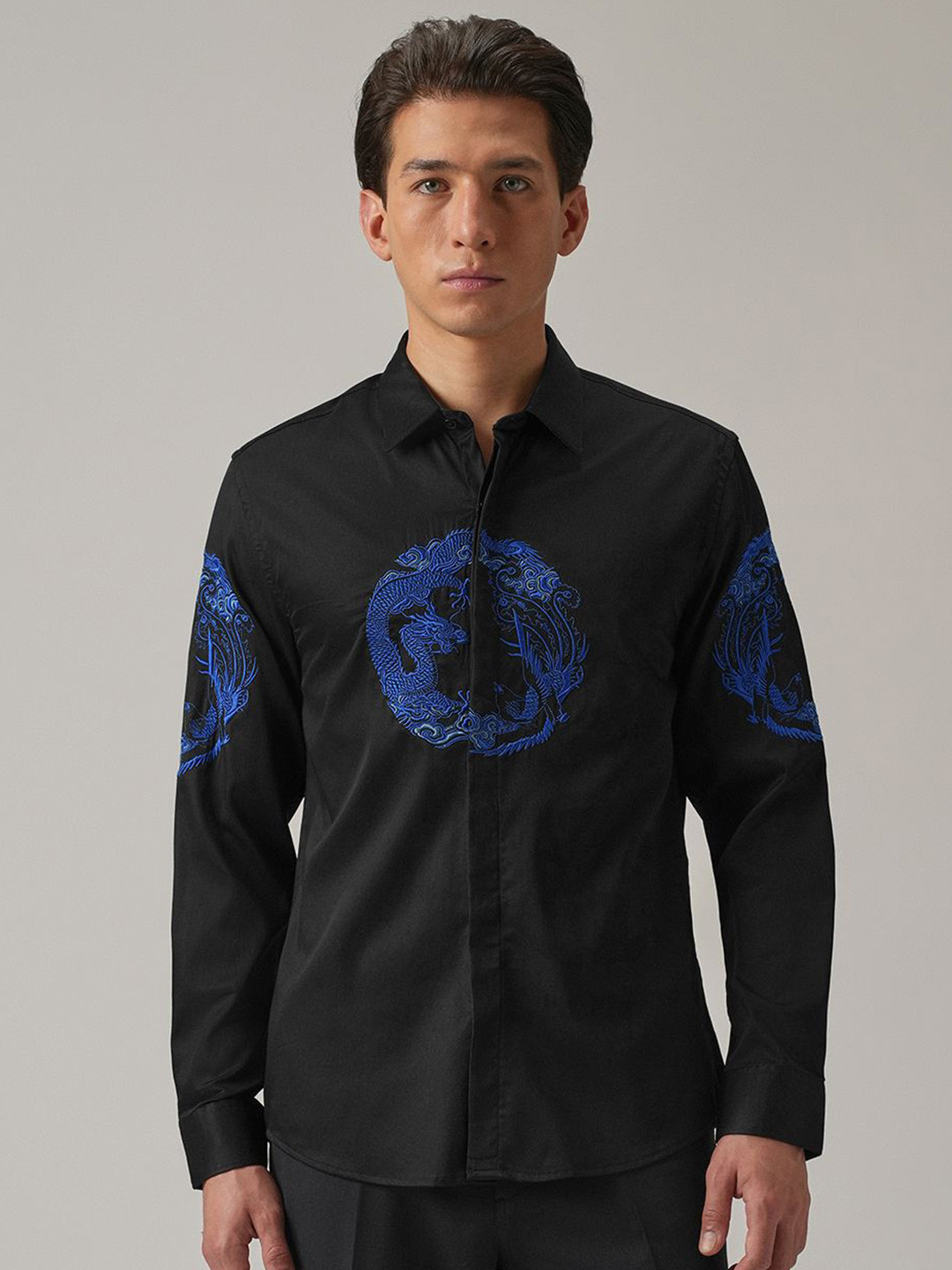 Banana Club Dragon and Phoenix Embroidery Classic Slim Fit Designer Shirt