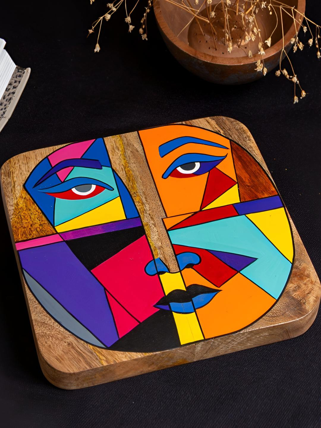 HOME COUTURE COLLECTIVE Brown & Blue Cleo Wooden Food Platter