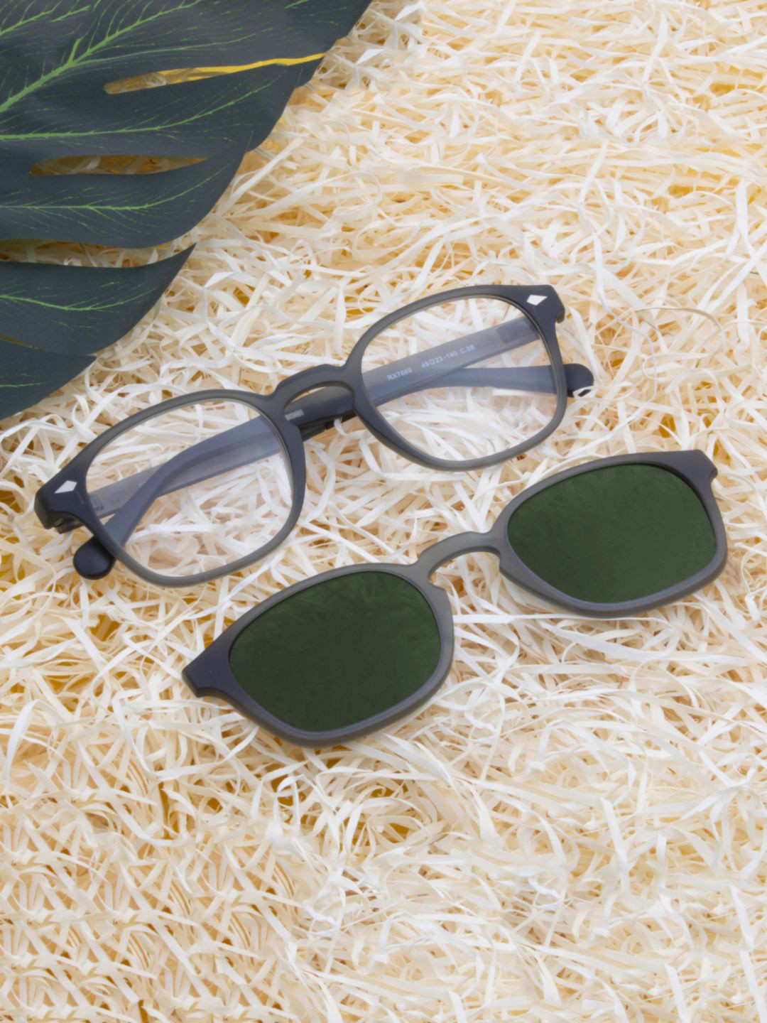 Ted Smith Unisex Green Square Clip On Frames Clip On Sunglasses With Polarized Lens