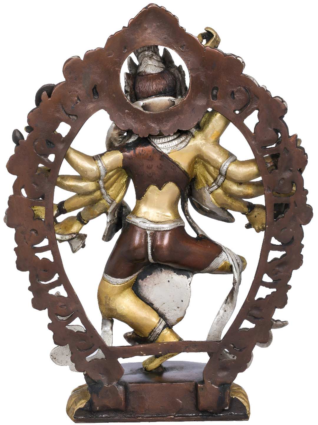 Exotic India Shiva Tandava Silver Brass Metallic Prayer Room Medium Showpiece - 12.7 Inches