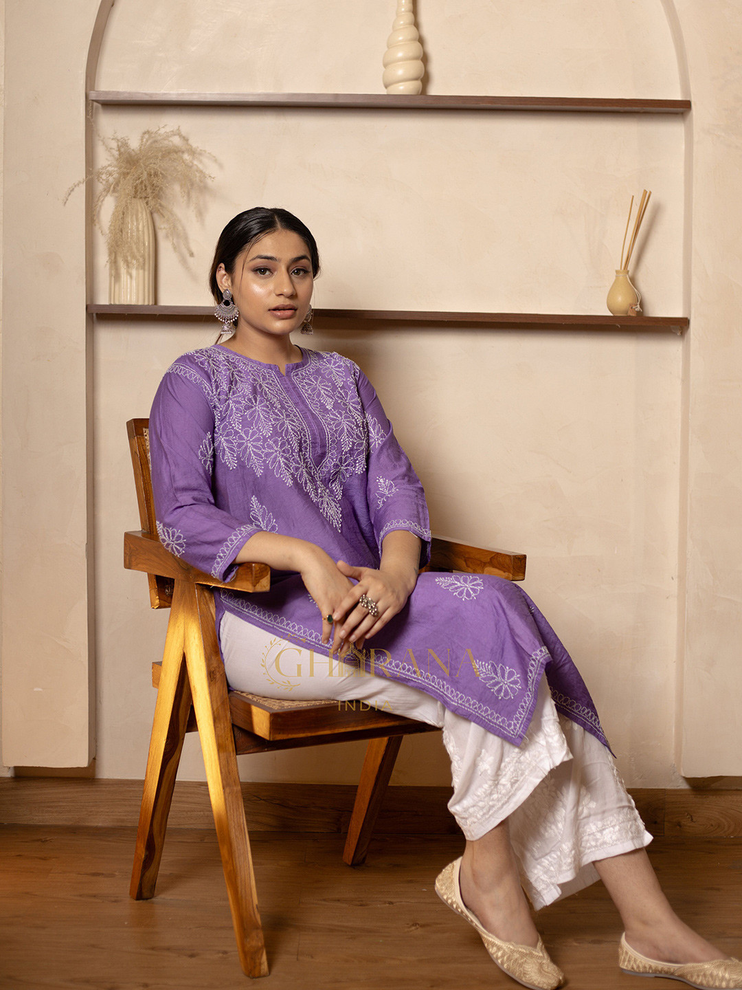 GHARANA INDIA Chanderi Bakhiya Embroidery Chikankari Kurta