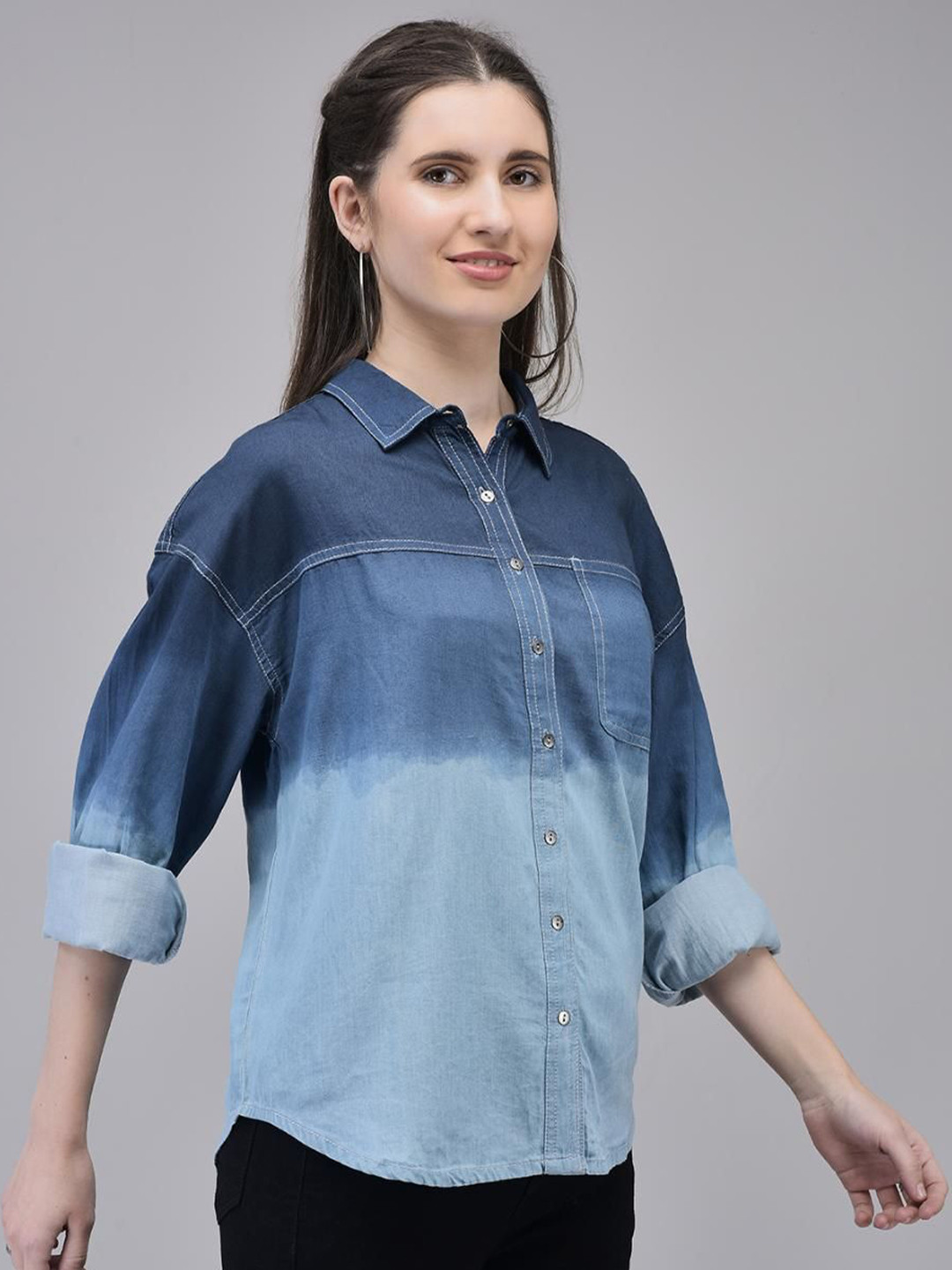 Aralia Women Ombre Spread Collar Casual Shirt