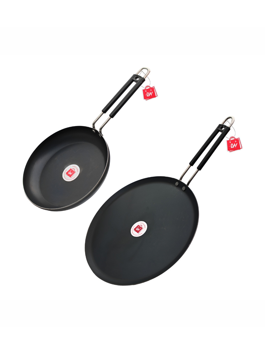 LAZYwindow Black 2 Pieces Iron Tawa And Fry Pan