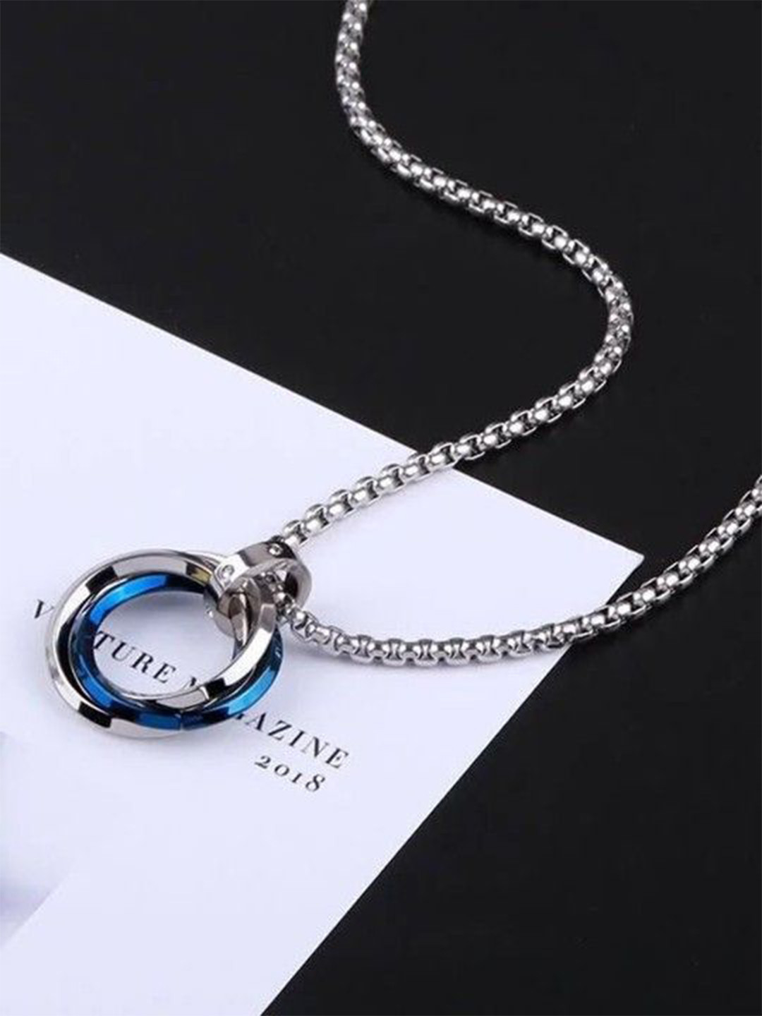 AGARWALPRODUCT Silver Plated Hip Hop Charm Triple Circle Ring Pendant With Chain