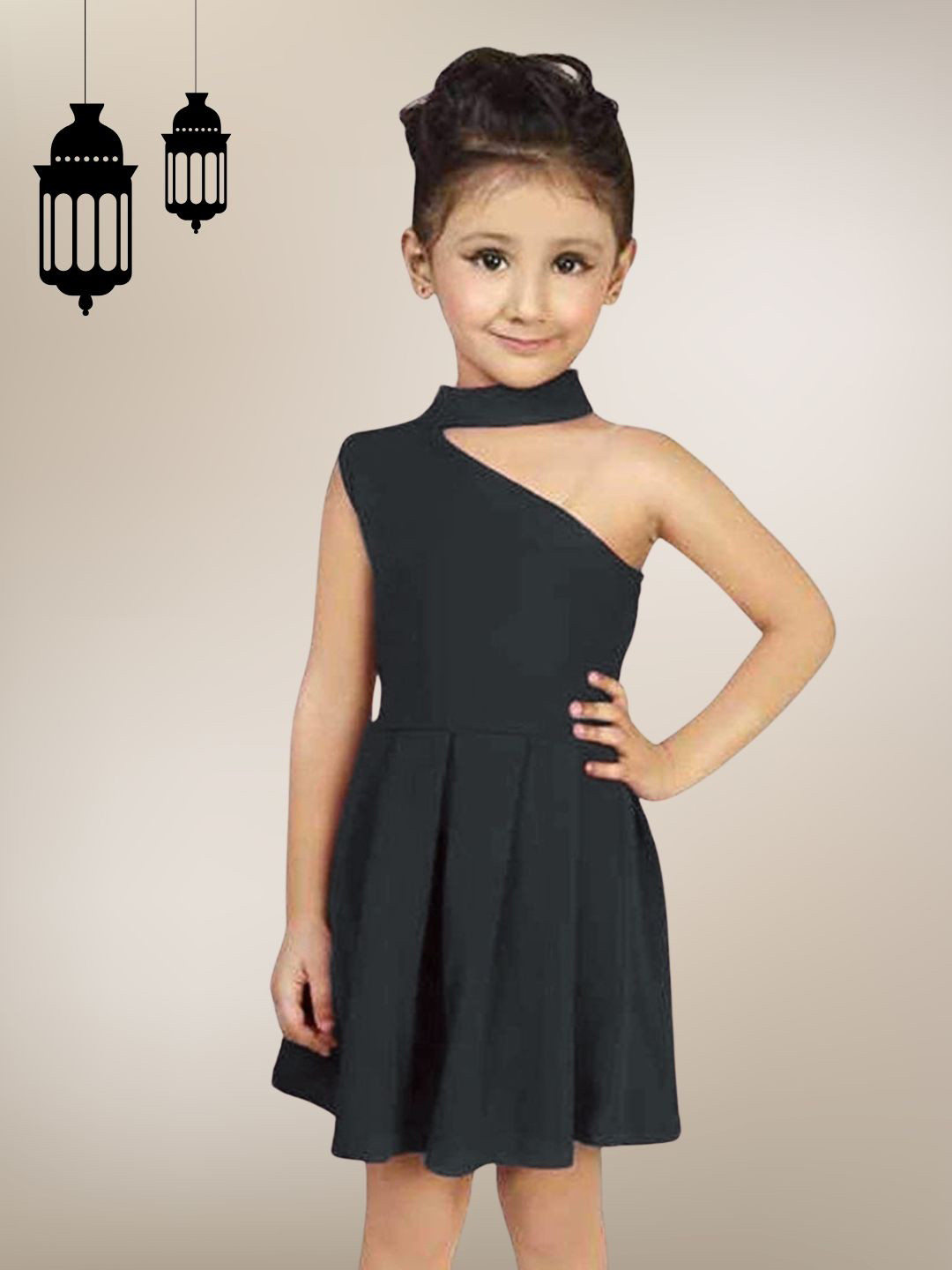 Tejam Girls Embellished One Shoulder Applique A-Line Knee Length Viscose Rayon Dress