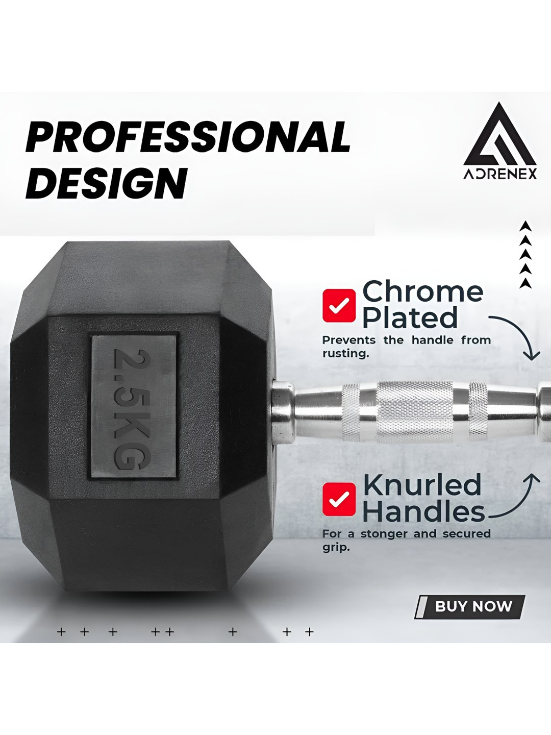 ADRENEX Set Of 2 Hexagon Fixed Weight Dumbbells - 2.5 kg Each