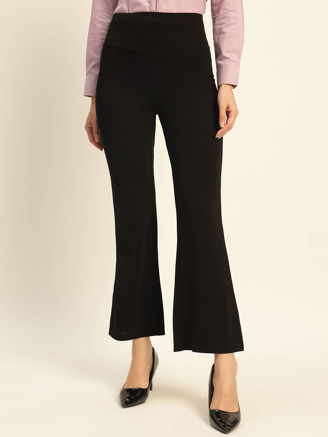 Deewa Women Smart Slim Fit High-Rise Trousers