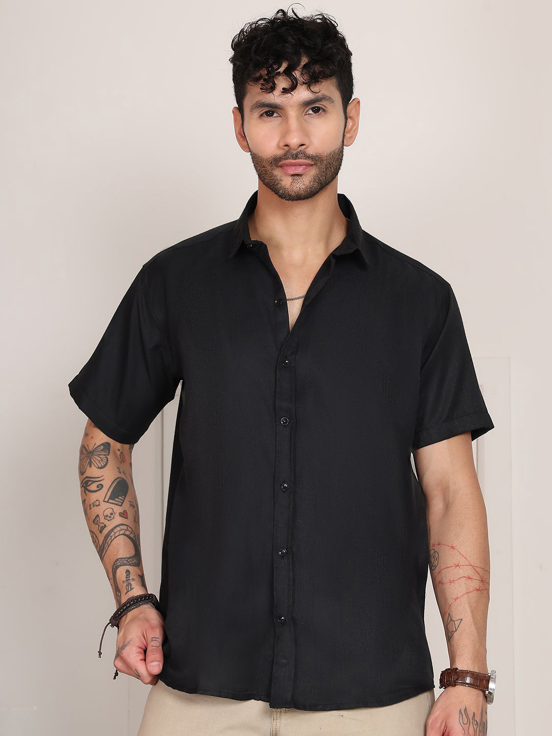Metronaut Sheer Spread Collar Regular Fit Cotton Shirt