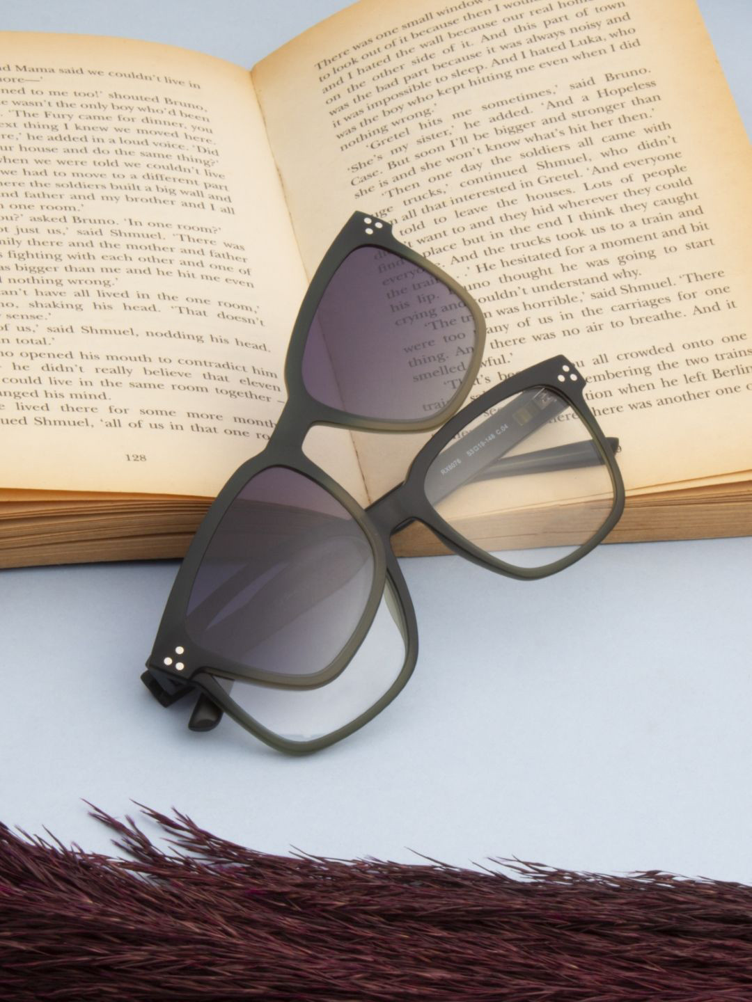 Ted Smith Unisex Green-Purple Square Clip On Frames Clip On Sunglasses With Polarized Lens