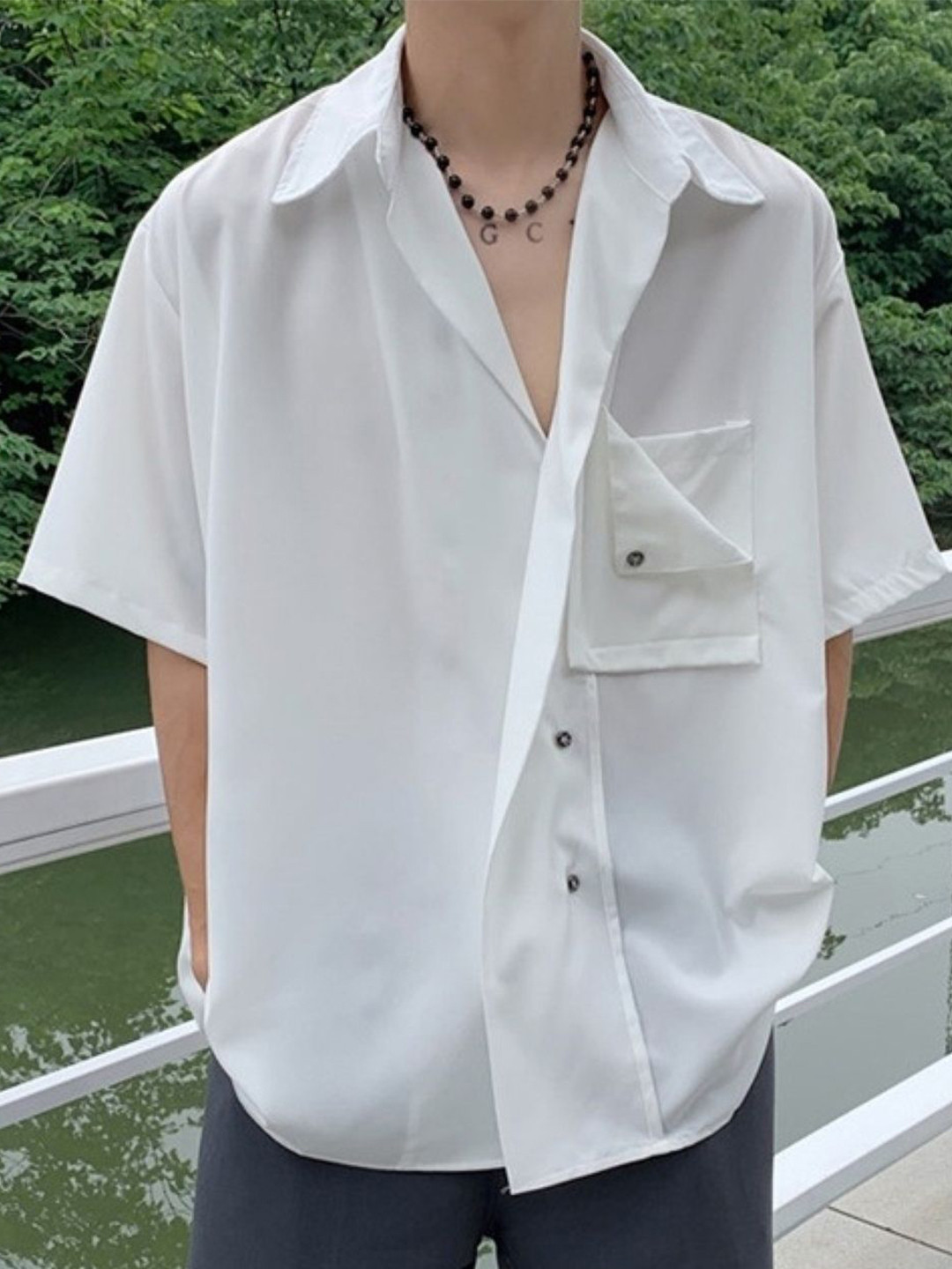 KPOP Original Short Sleeves Spread Collar Casual Shirt