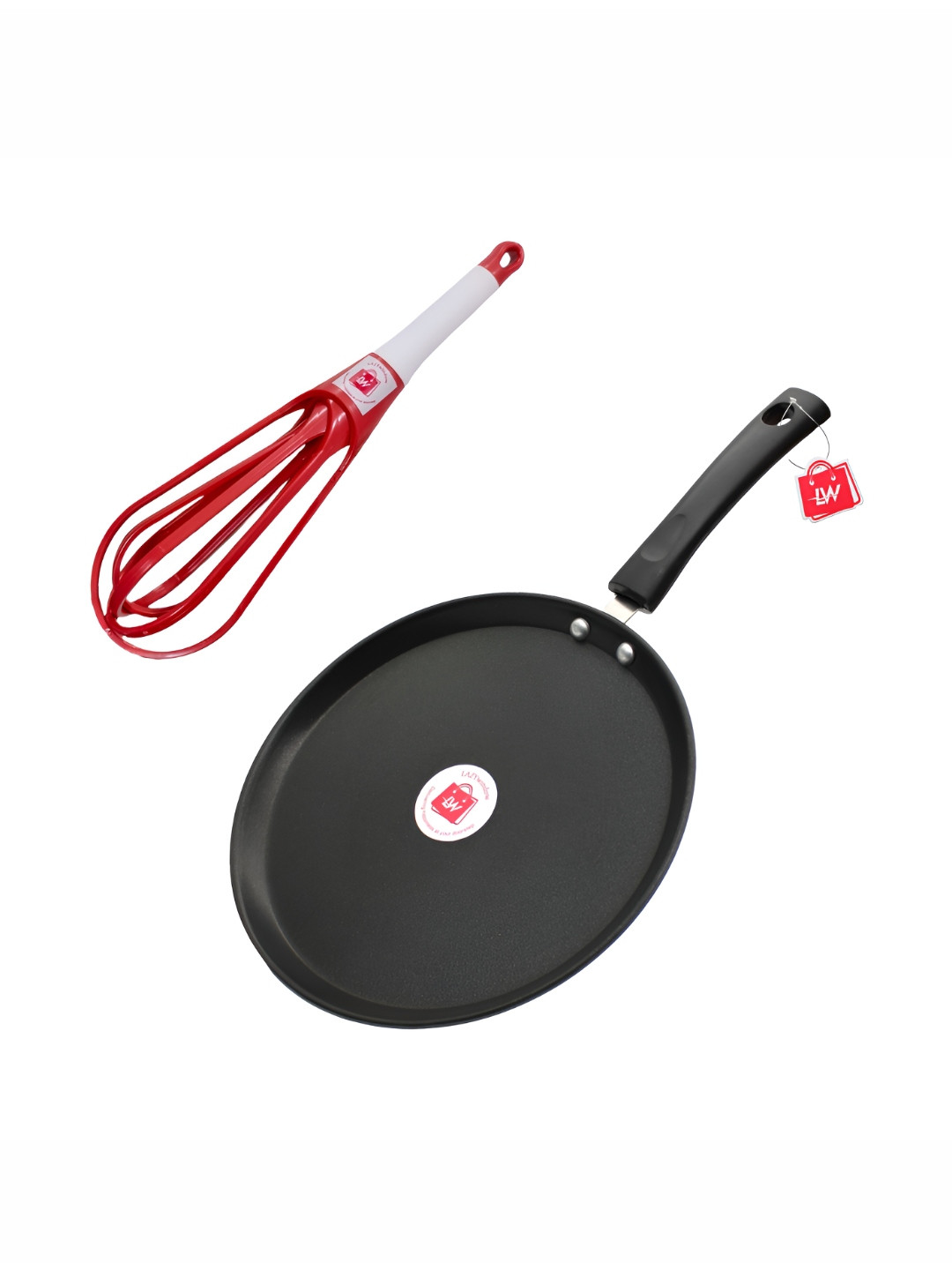 LAZYwindow Grey & Black Printed Nonstick Fry Pan & Foldable Whisker