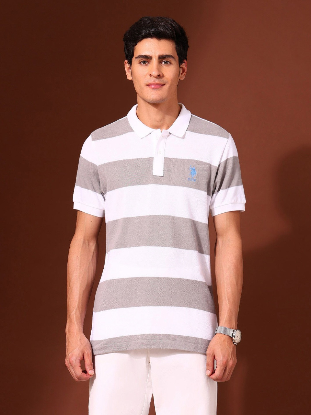 U.S. Polo Assn. Men Work and Wander Horizontal Striped Polo Collar Cotton T-shirt