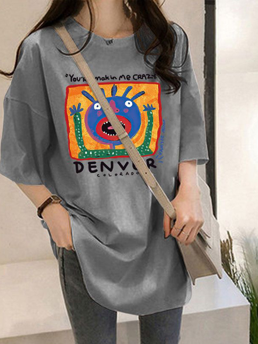 Outzidr Grey Chest Print Graphic Tshirt