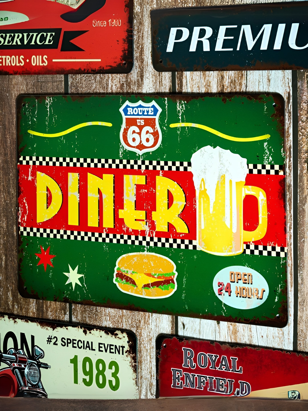 eazy wagon Route66 Diner Metal Glossy Hanging Hall Signs and Plaques-7.9In