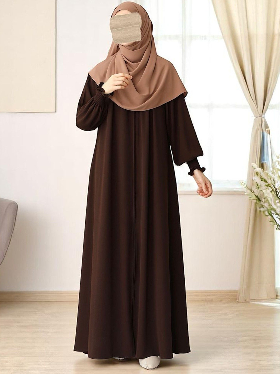 BASHARIYA Front-Open Abaya Featuring Full Zipper Design