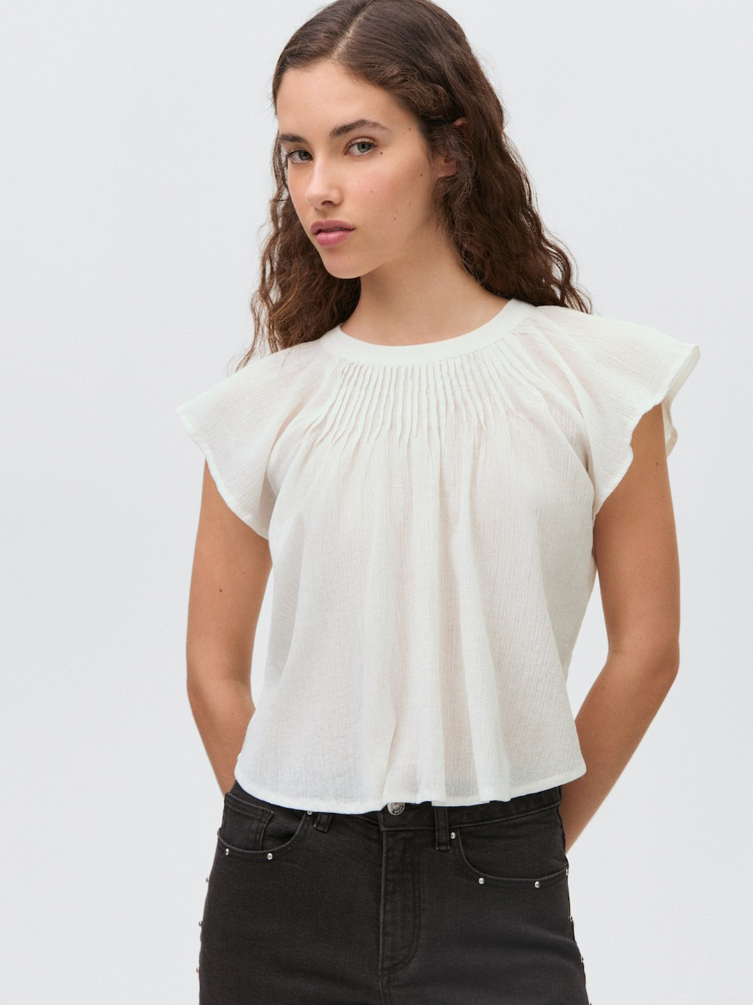 MANGO Flutter Sleeve Cotton Top