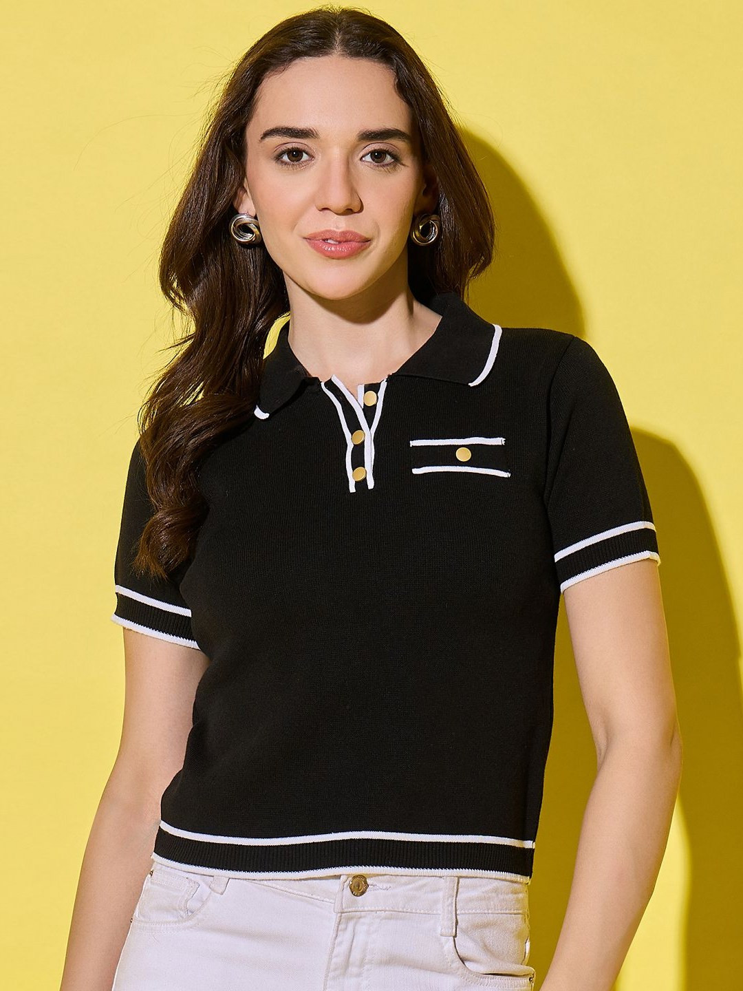 CLAPTON Striped Polo Collar Slim Fit Pure Cotton T-shirt