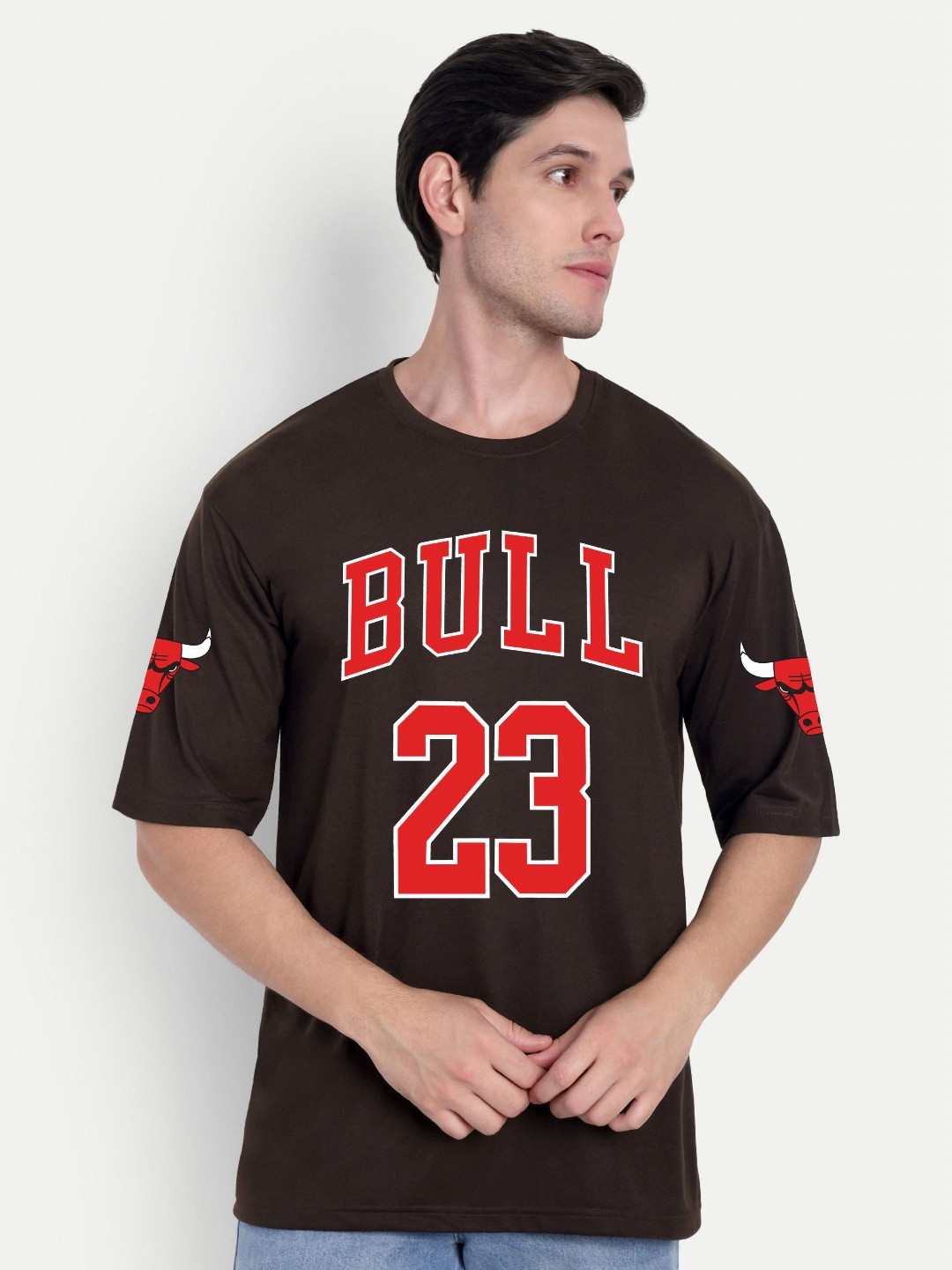 BENNY BROOKS Unisex Bull Printed Round Neck Drop-Shoulder Sleeves Oversized T-shirt