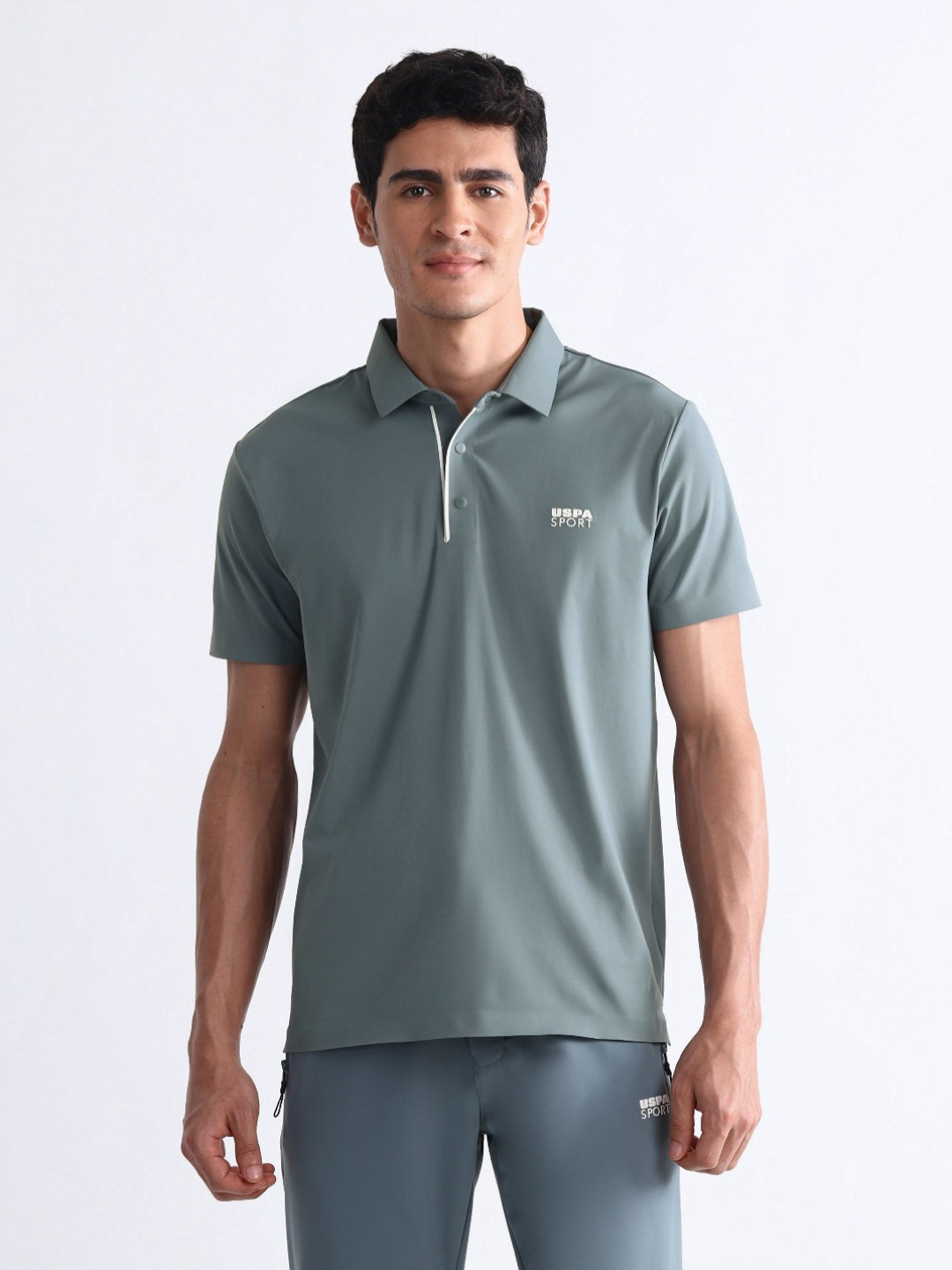 USPA Sport Men Polo Collar Slim Fit Short Sleeves T-shirt