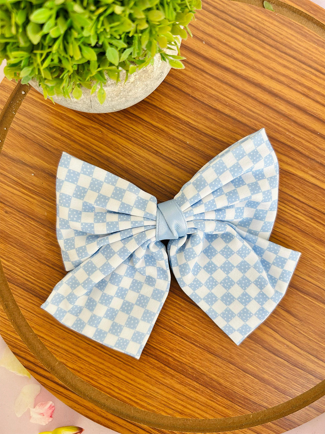 Radhya Accessories Women Checked Jumbo Barrette Hair Bow Clip