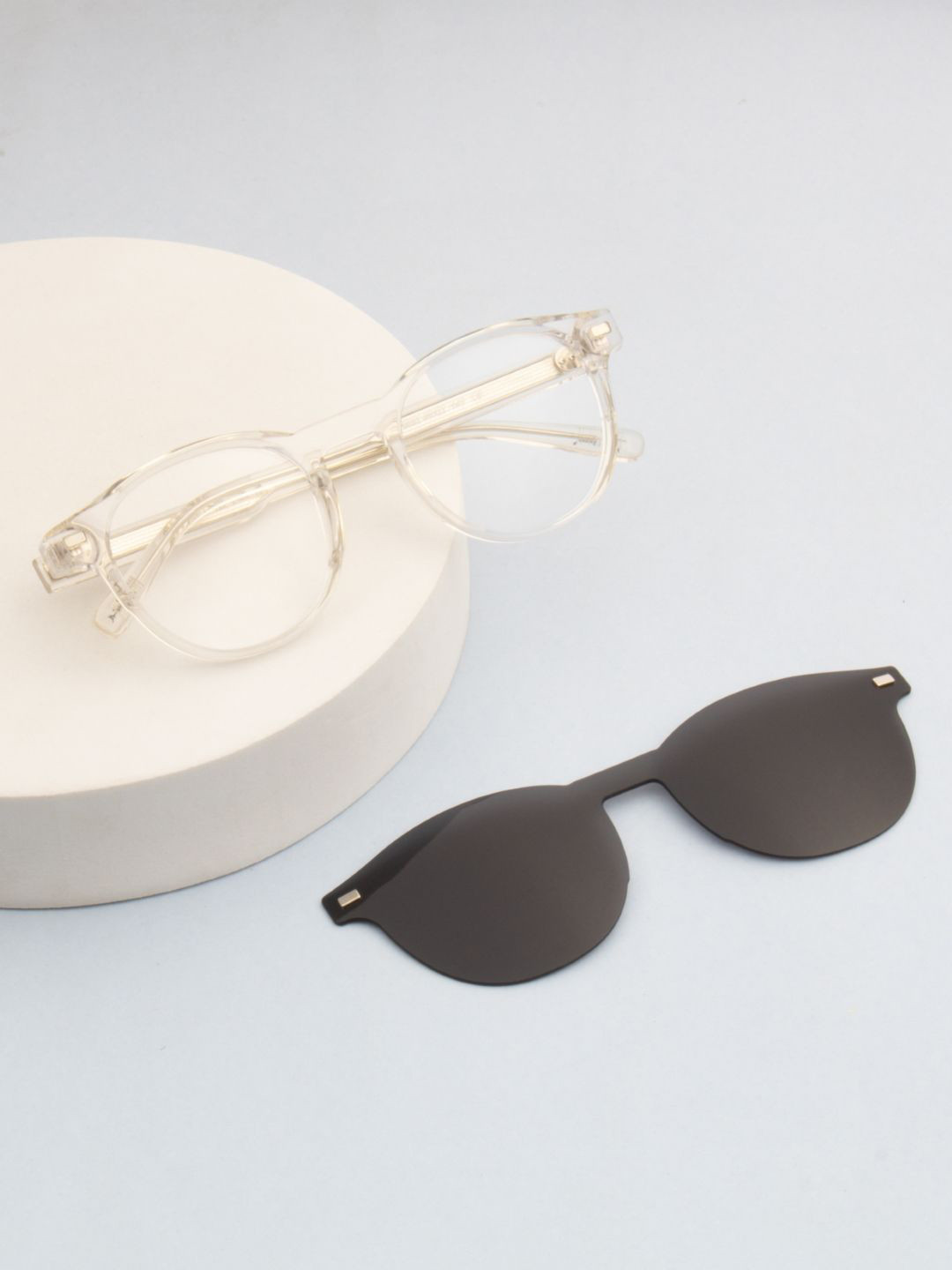 Ted Smith Unisex Crystal-Black Round Acetate Clip On Frames Clip On Sunglasses With Polarized Lens