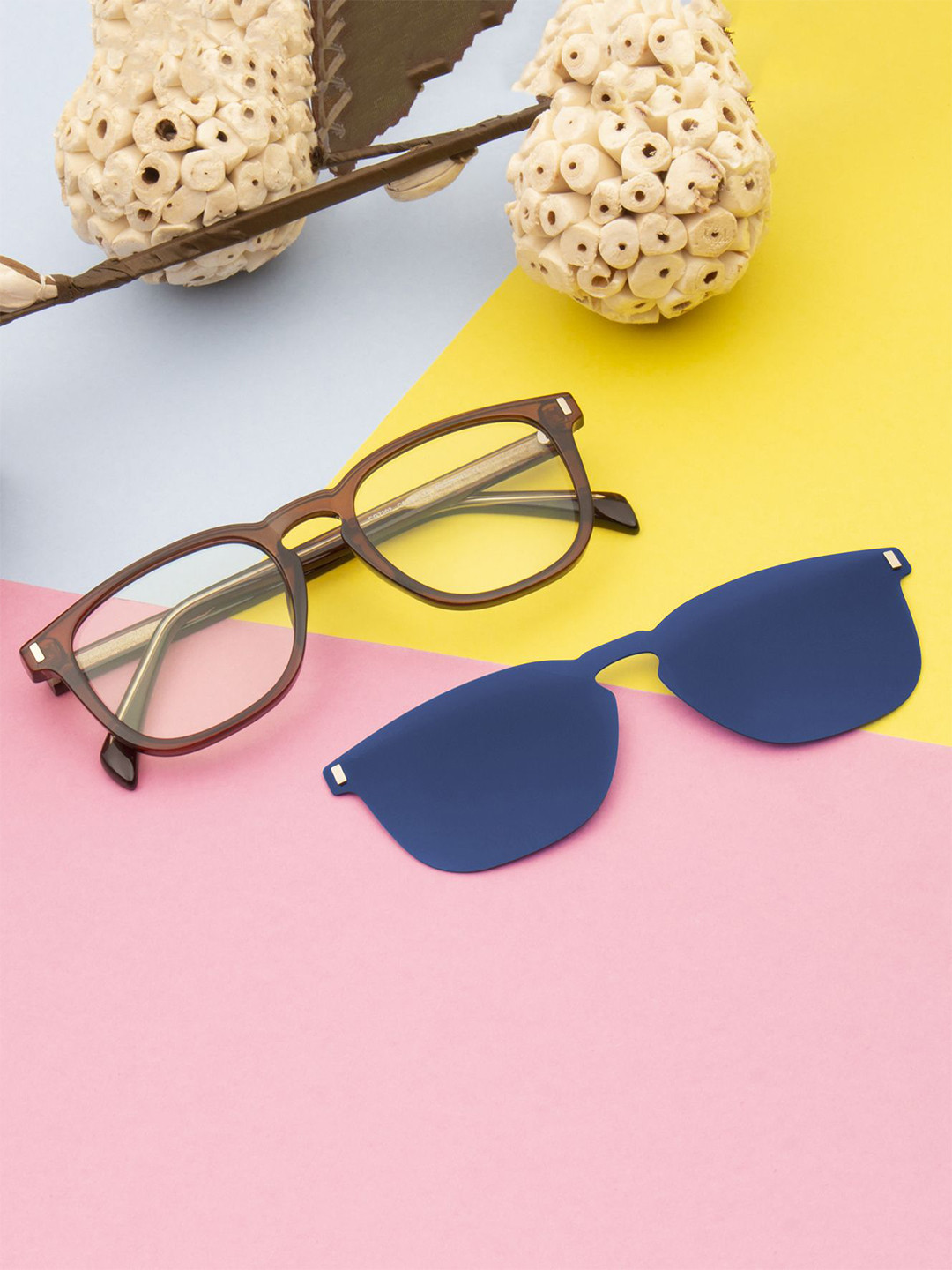 Ted Smith Unisex Brown-Black Wayfarer Acetate Clip On Frames Clip On Sunglasses With Polarized Lens