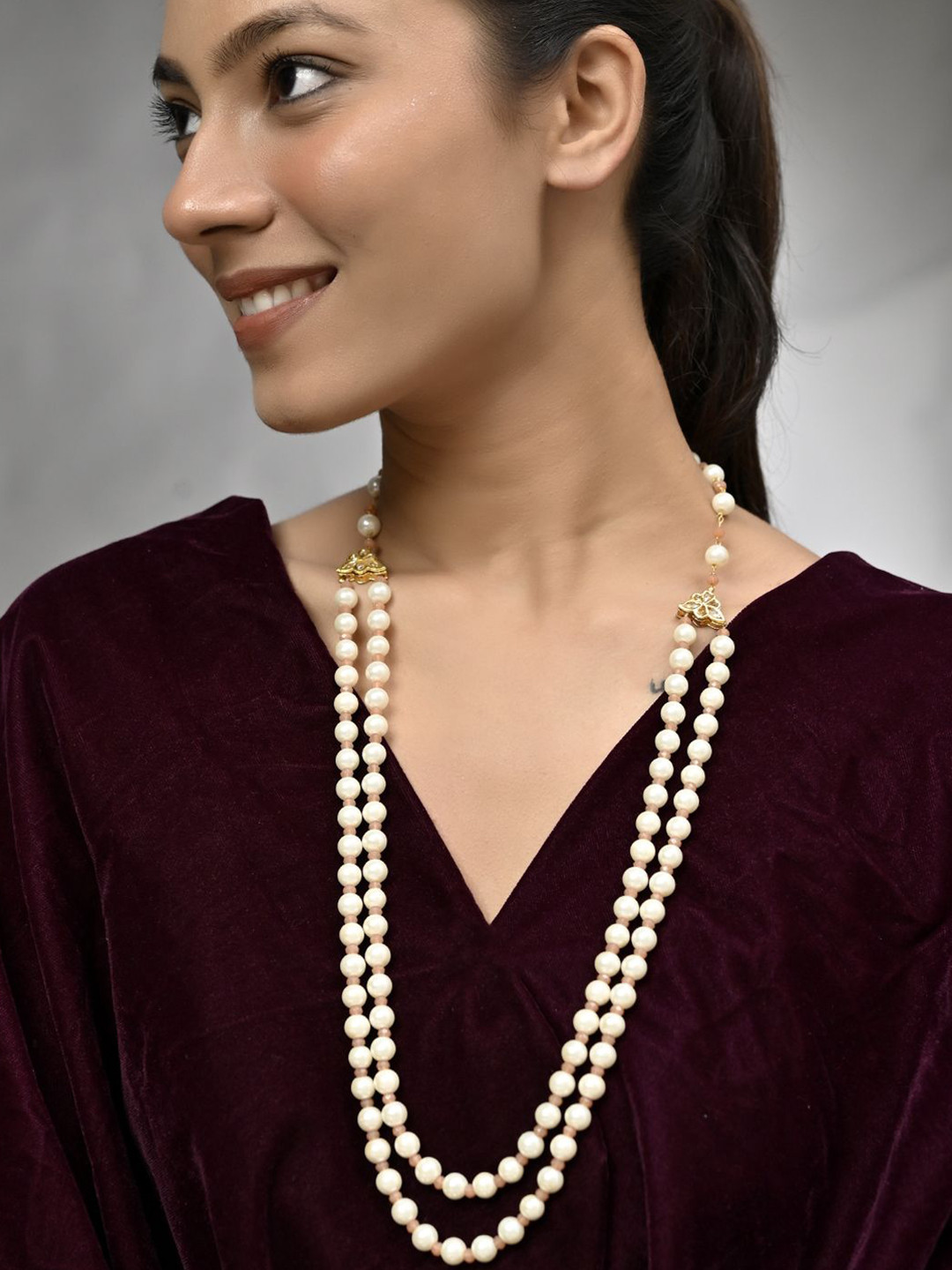 Silvermerc Designs Gold-Plated Double-Strand Pearl Studded Necklace