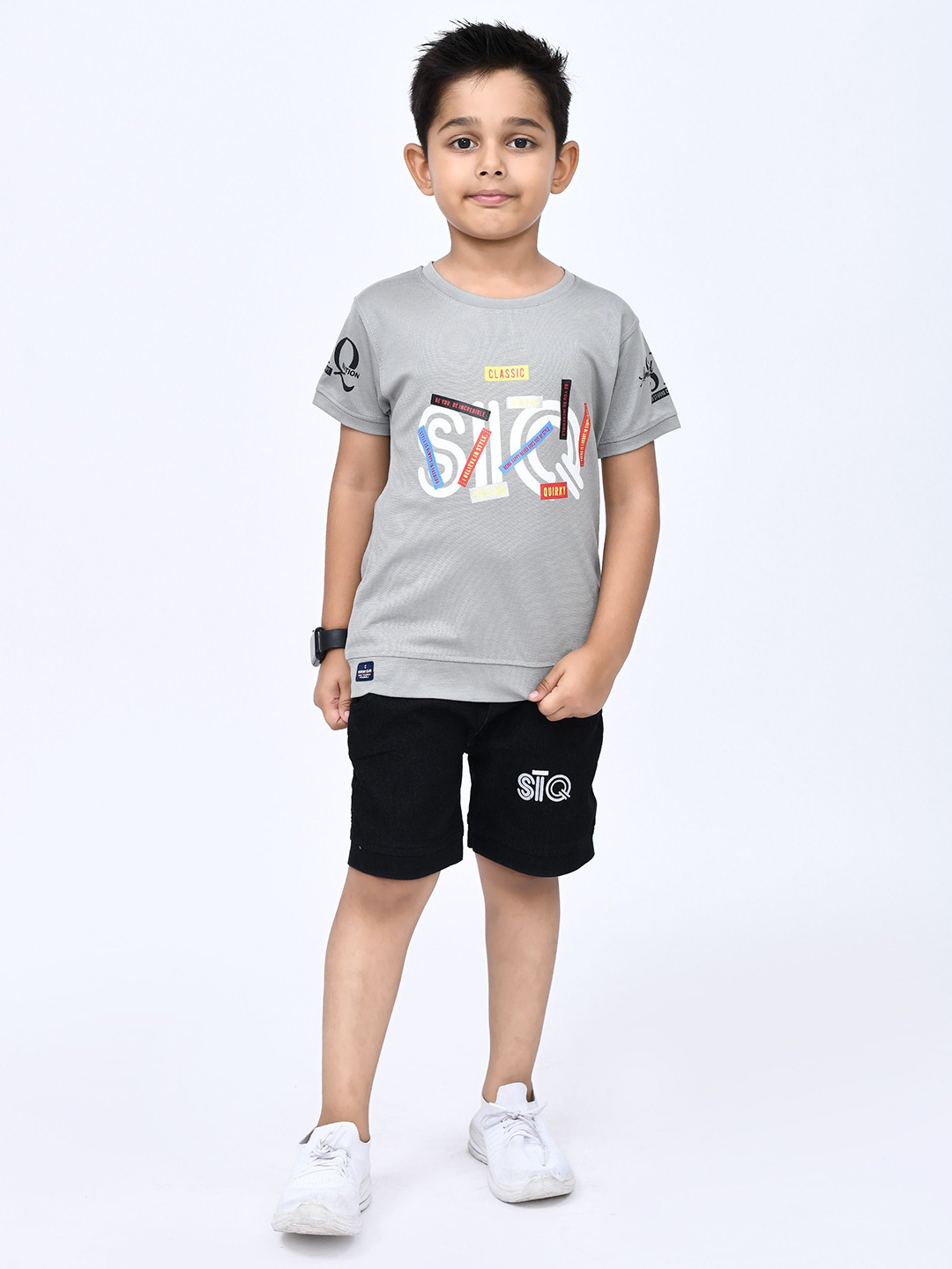 SHAKTI CREATION Boys Printed Round Neck Short Sleeves Pure Cotton T-shirt With Shorts
