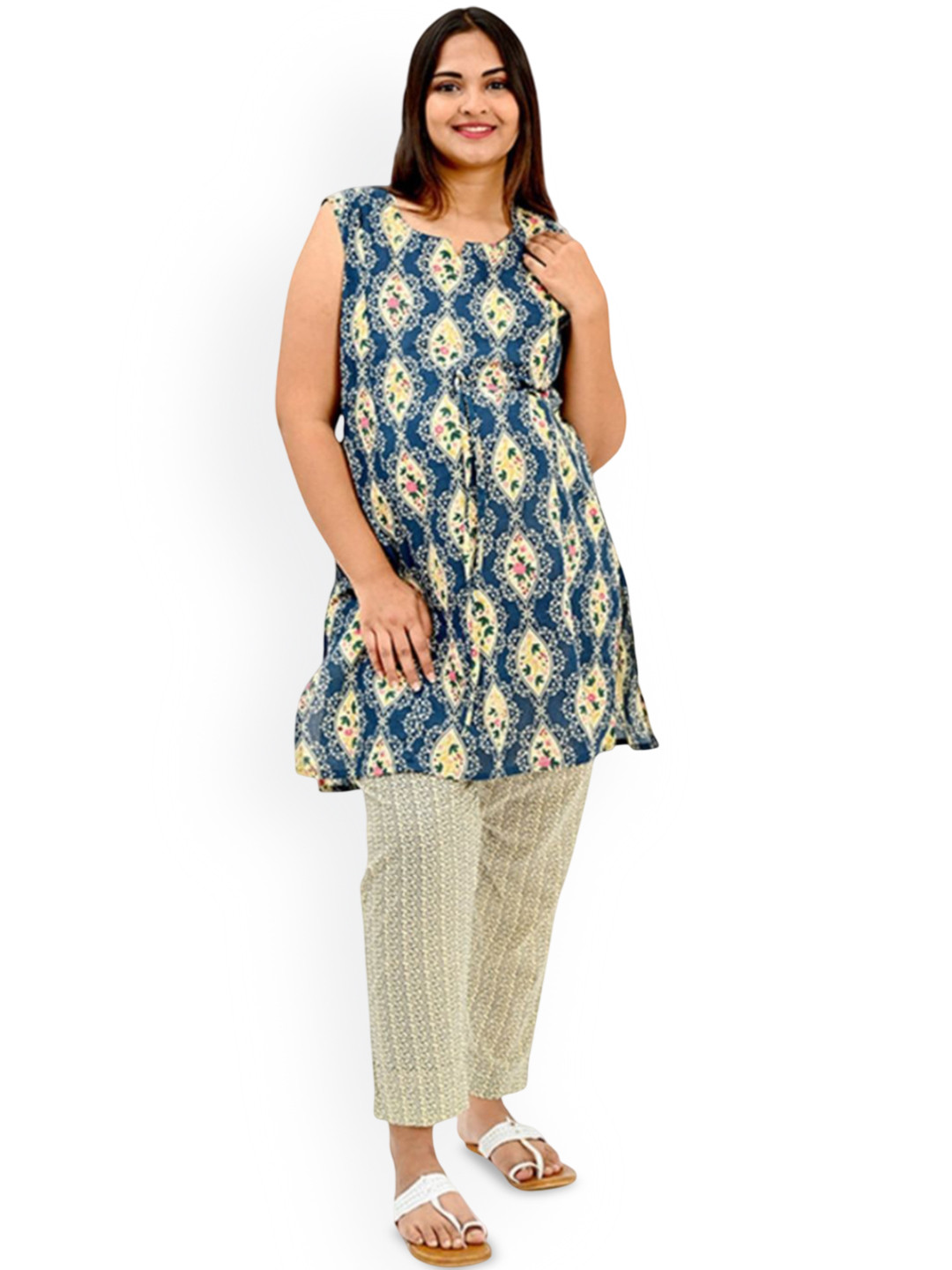 30 Looks Maternity Floral Printed Pure Cotton Kurta with Trousers