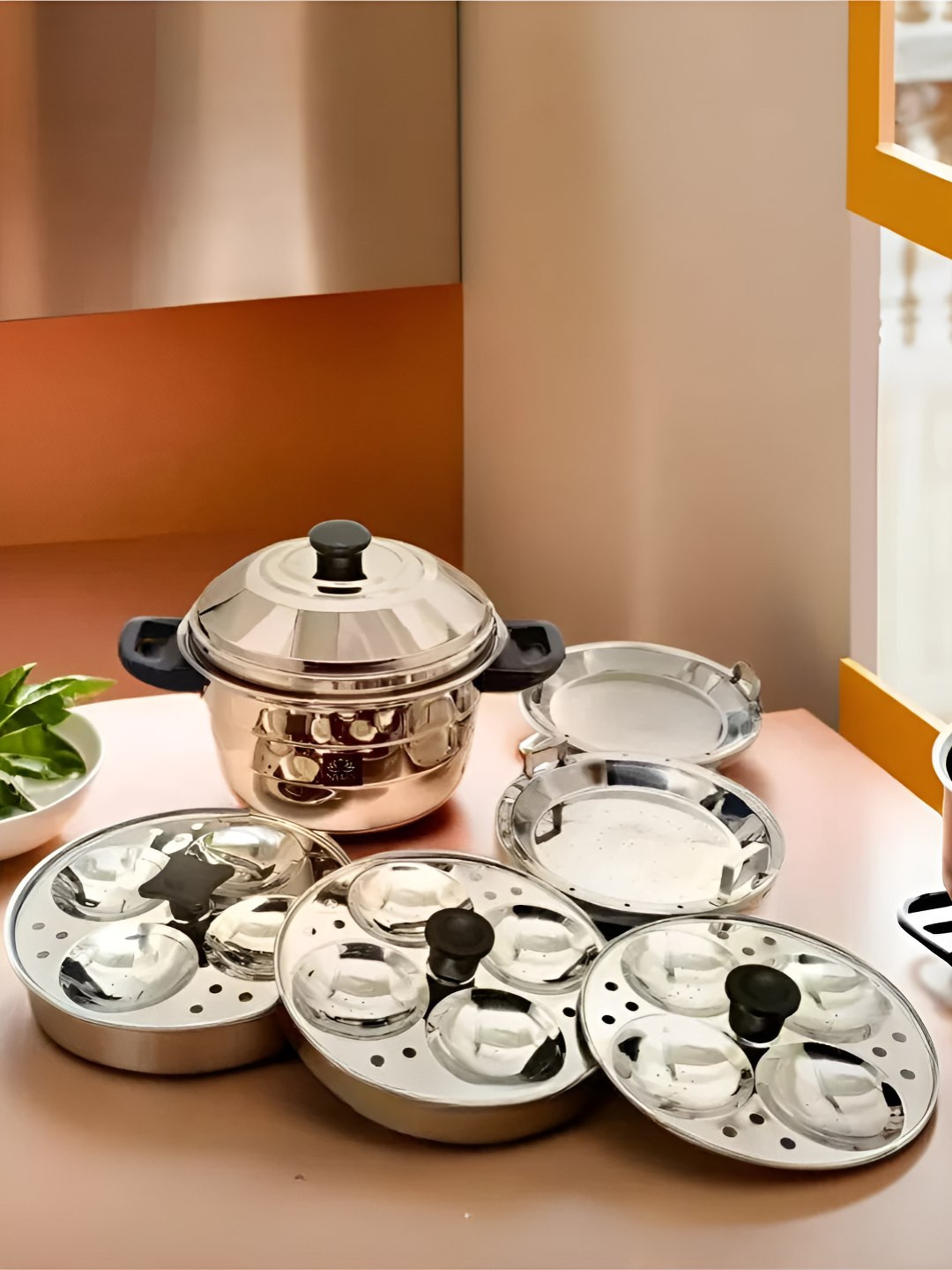 Nyra Kitchenware Steel & Black Stainless Steel Dishwasher Safe Idli Maker