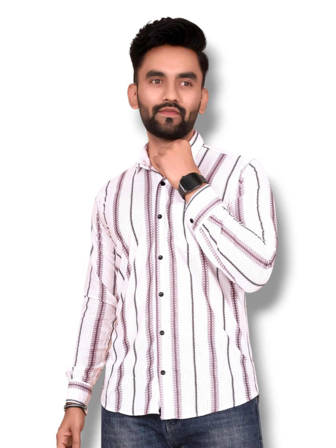 HKV FASHION Striped Spread Collar Comfort Casual Cotton Shirt