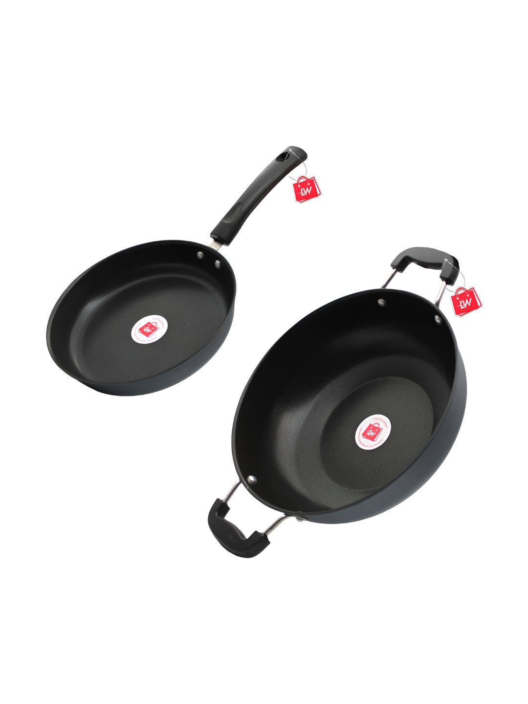 LAZYwindow Black 2 Pieces Iron Kadhai And Fry Pan