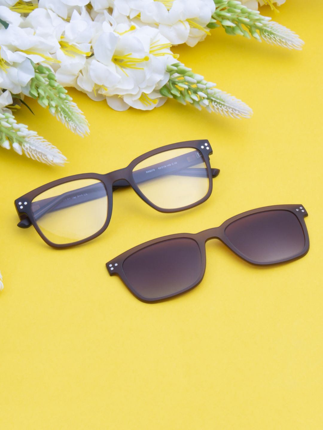 Ted Smith Unisex Brown Square Clip On Frames Clip On Sunglasses With Polarized Lens