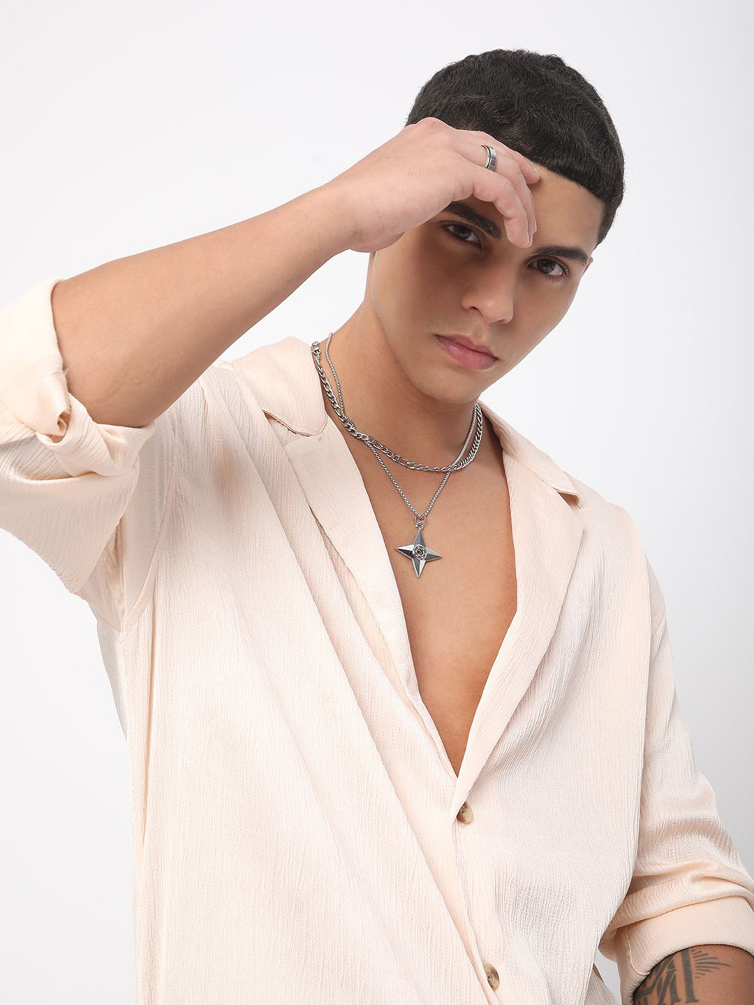 VASTRADO Notched Lapel Collar Creased Classic Oversized Shirt